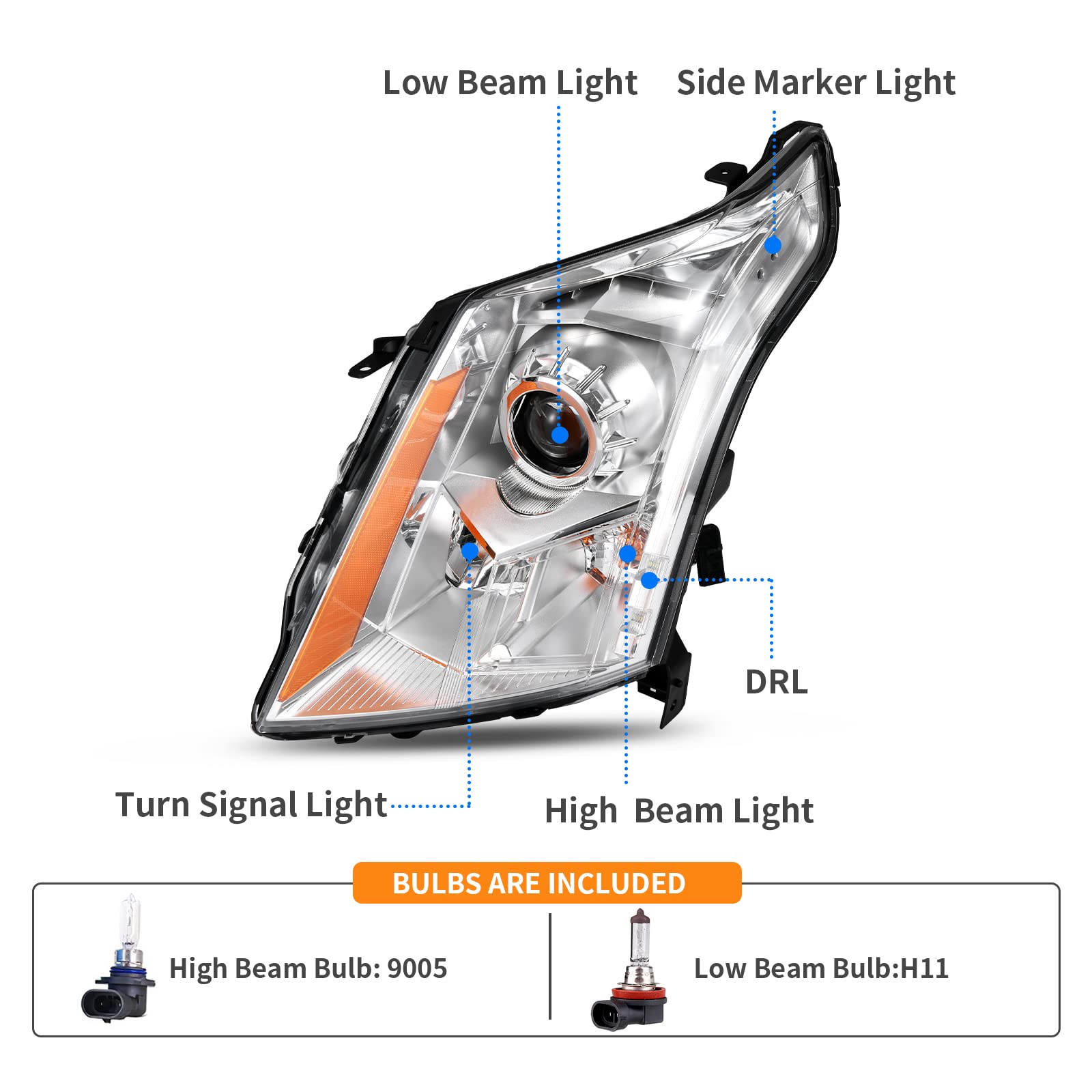 Dwvo Headlights Assembly Compatible With 2010 2011 2012 2013 2014 2015 2016 Cadillac Srx 10 11 12 13 14 15 16 Oe Projector Headl
