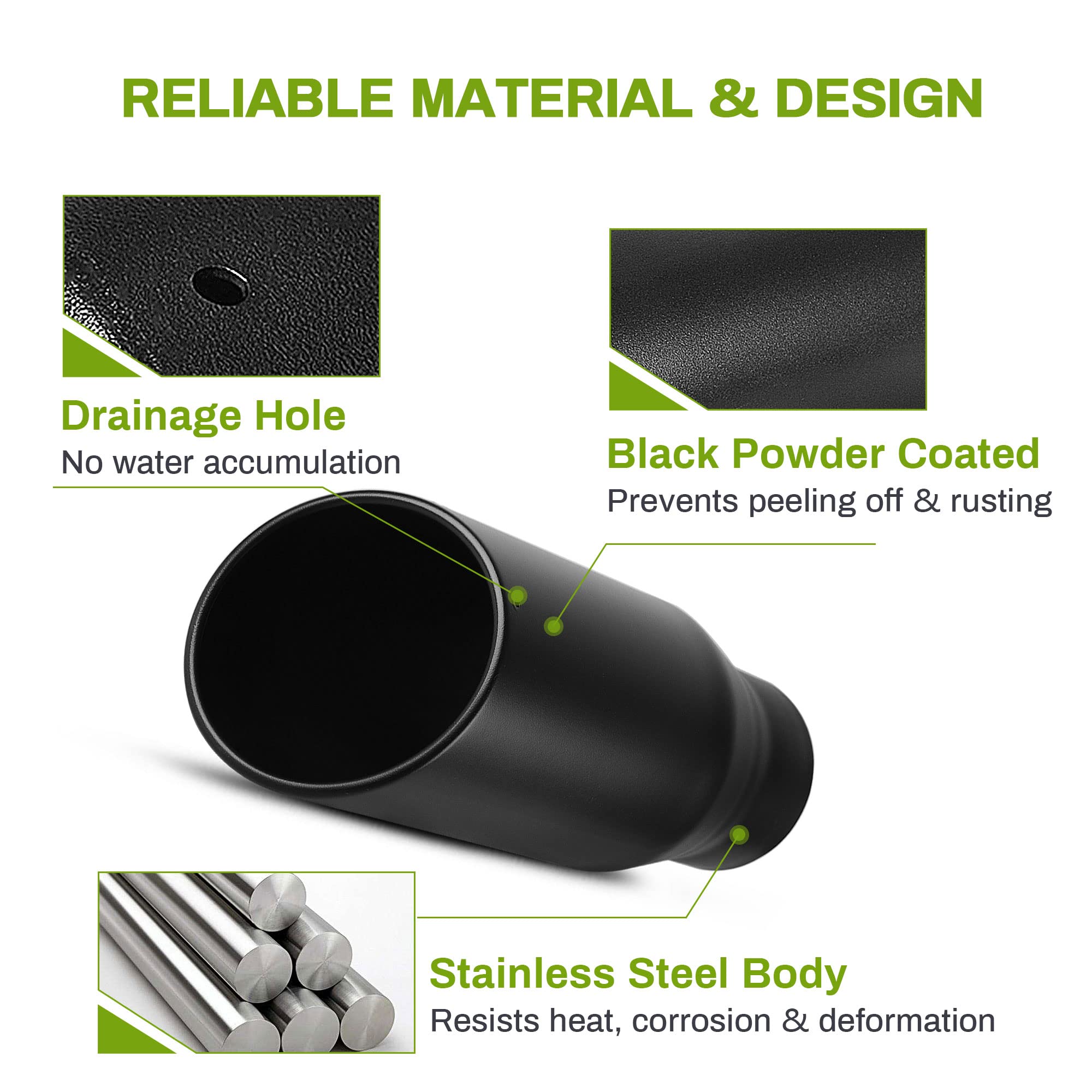 Autosaver88 3.5 Inch Inlet Black Exhaust Tip, 3.5'' Inlet 5'' Outlet 12'' Overall Length Powder Coated Finish Stainless Steel Ex