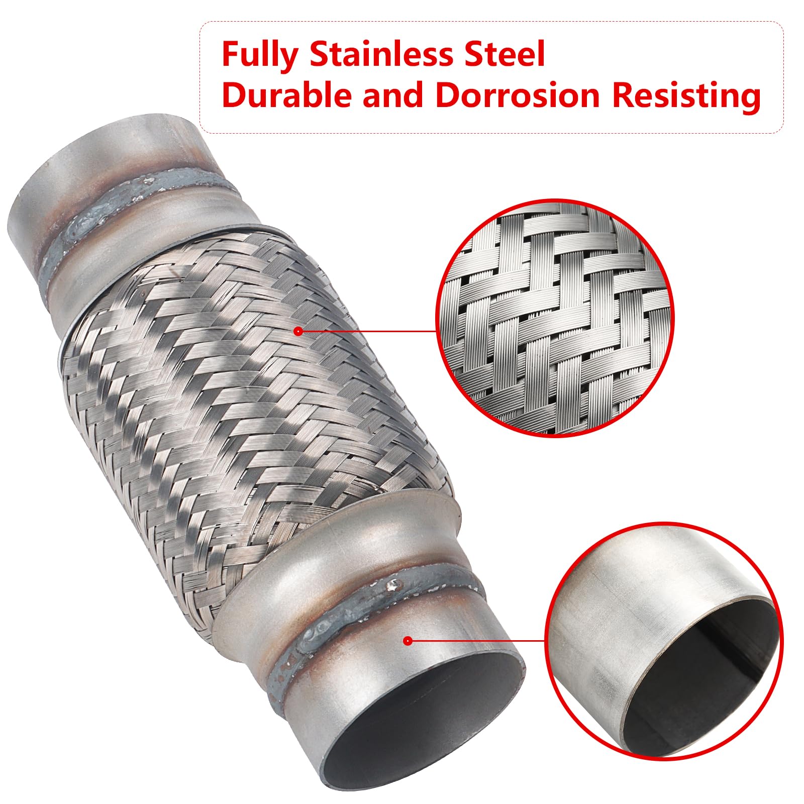 Autarboor 2 Pcs Exhaust Flex Pipe, 2.5''X 6''Stainless Steel Heavy Duty Exhaust Flex Pipe, Double Braid Exhaust Flex Tube, Overa