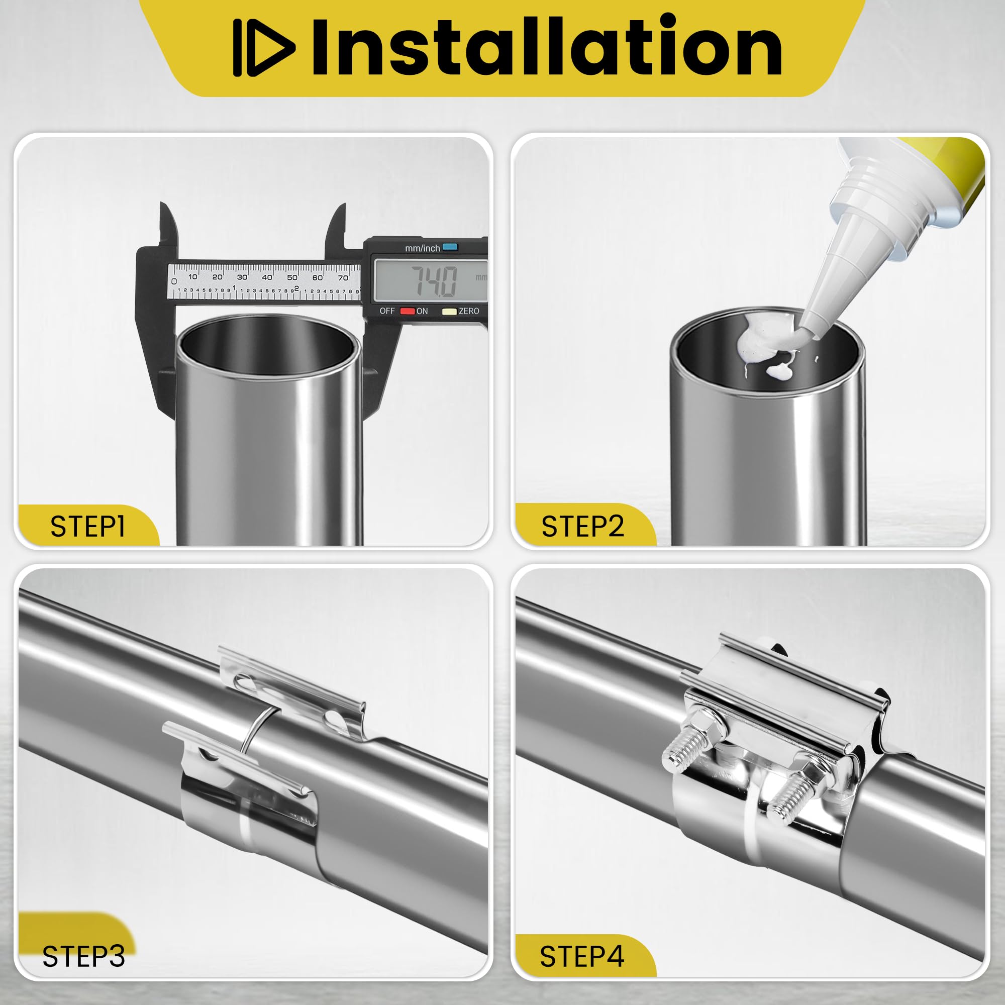 Zehclp 2 Pcs Exhaust Clamp 2 3/4 Butt Joint 304 Stainless Steel Band Lap Joint Band Clamp Stainless Steel For Pipes Catalytic Co