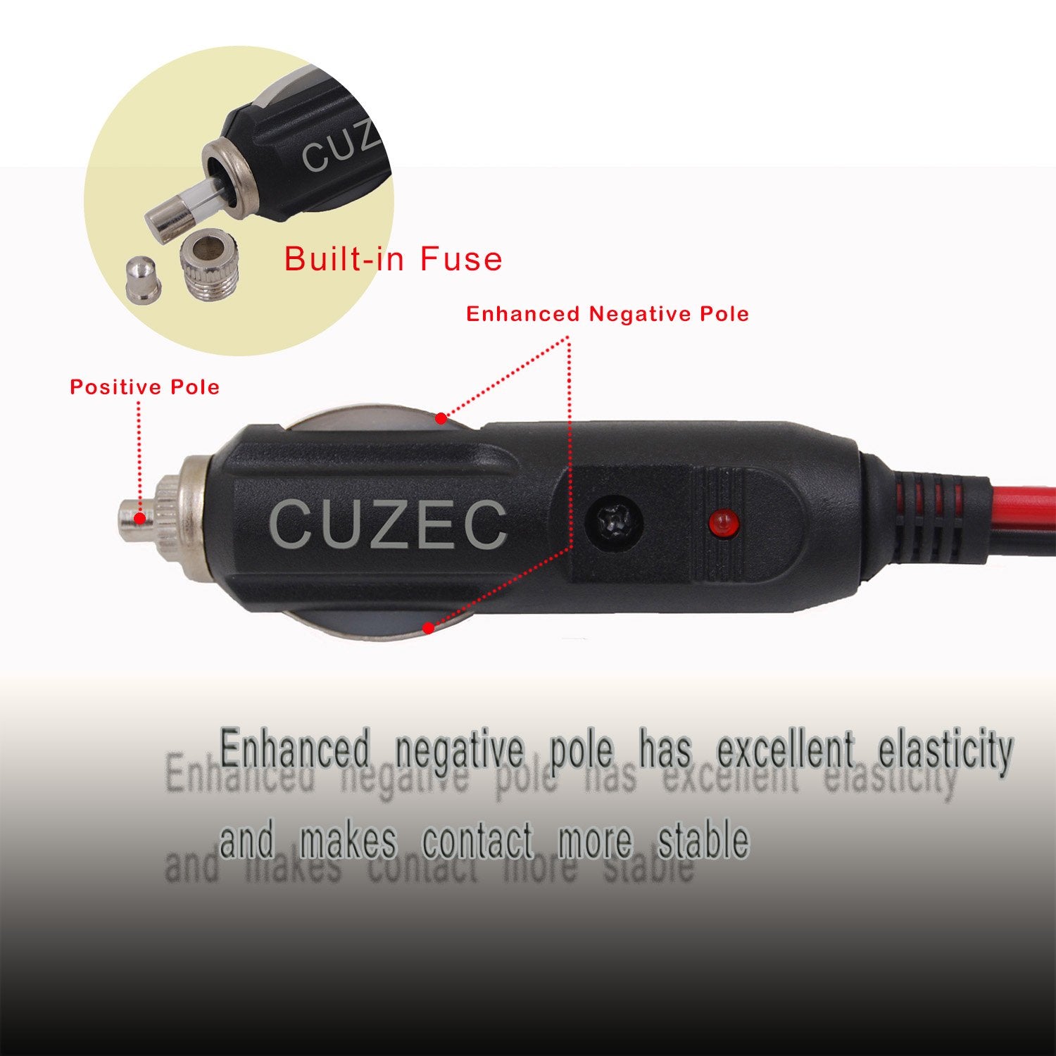 CUZEC 15A Male Plug Cigarette Lighter Adapter Power Supply Cord, 13.1ft 16 AWG for Car Inverter, Model CU10010B