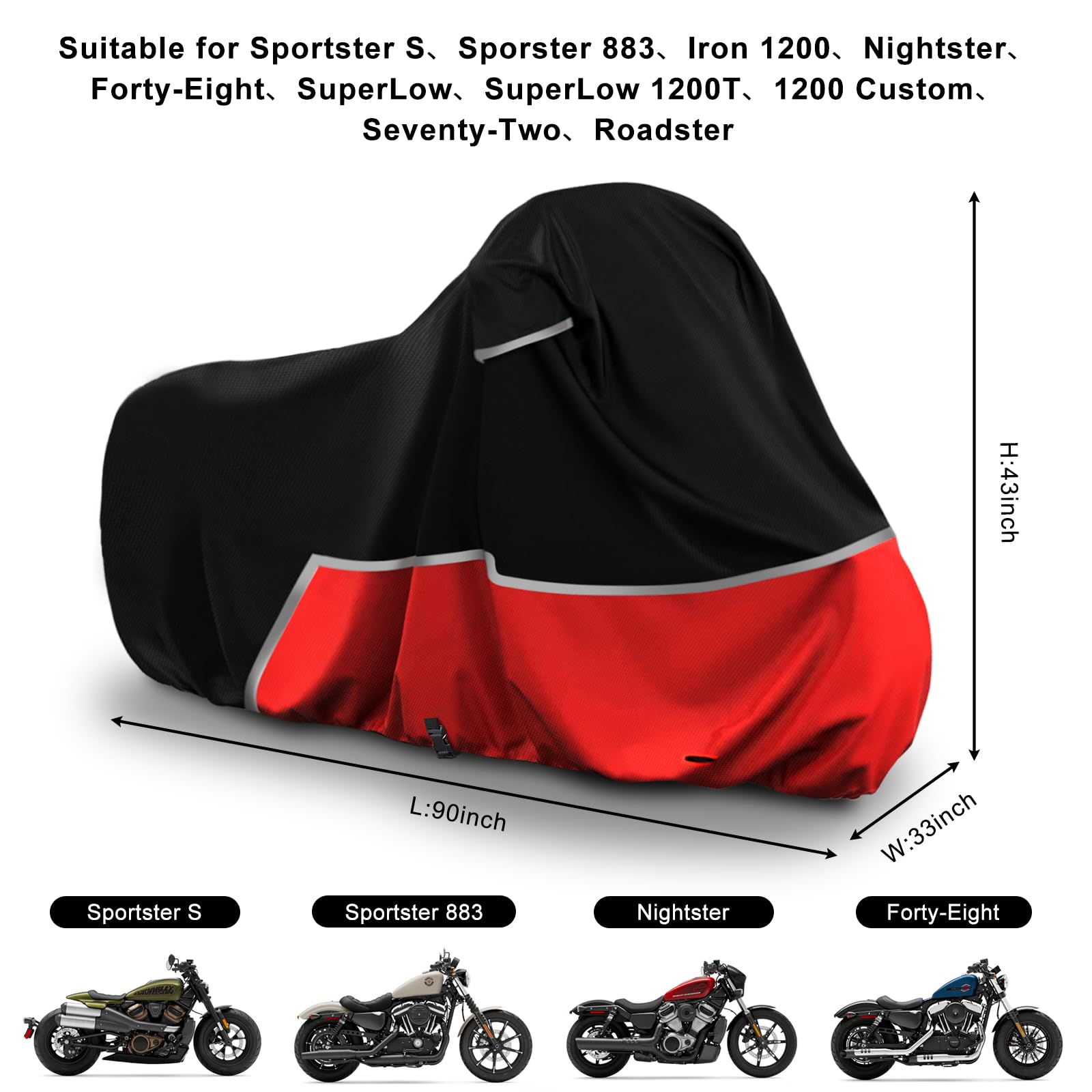 Waterproof Motorcycle Cover Replace For Harley Davidson Sport Models, 420D Oxford Cloth Nightster, Sportster Motorcycle Cover Wi