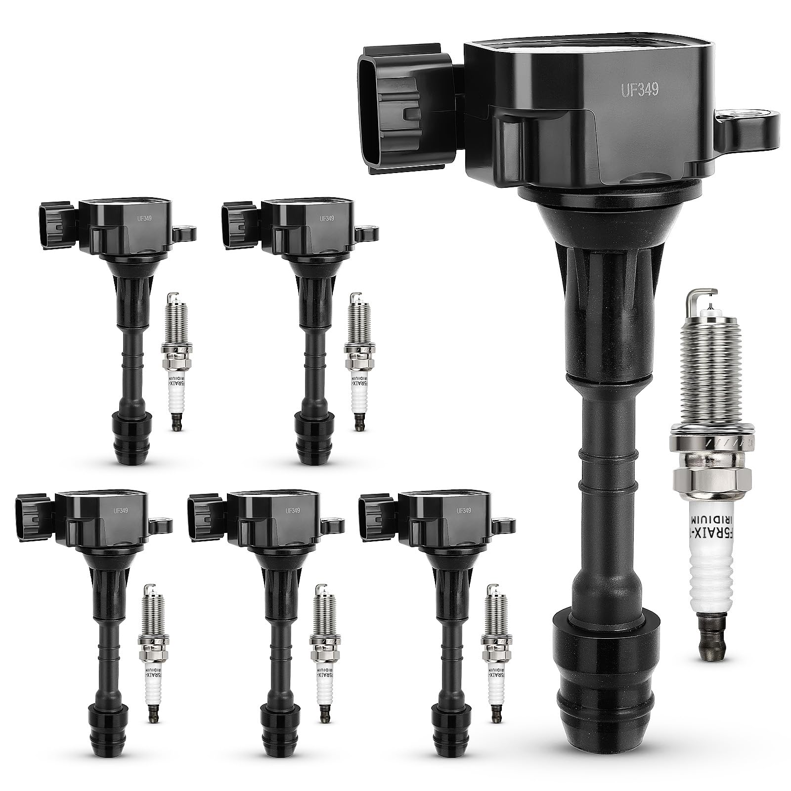 Uf349 Ignition Coil & 224018H515 Double Iridium Spark Plug For Nissan Altima Maxima Murano Frontier Quest Xterra Pathfinder Nv15
