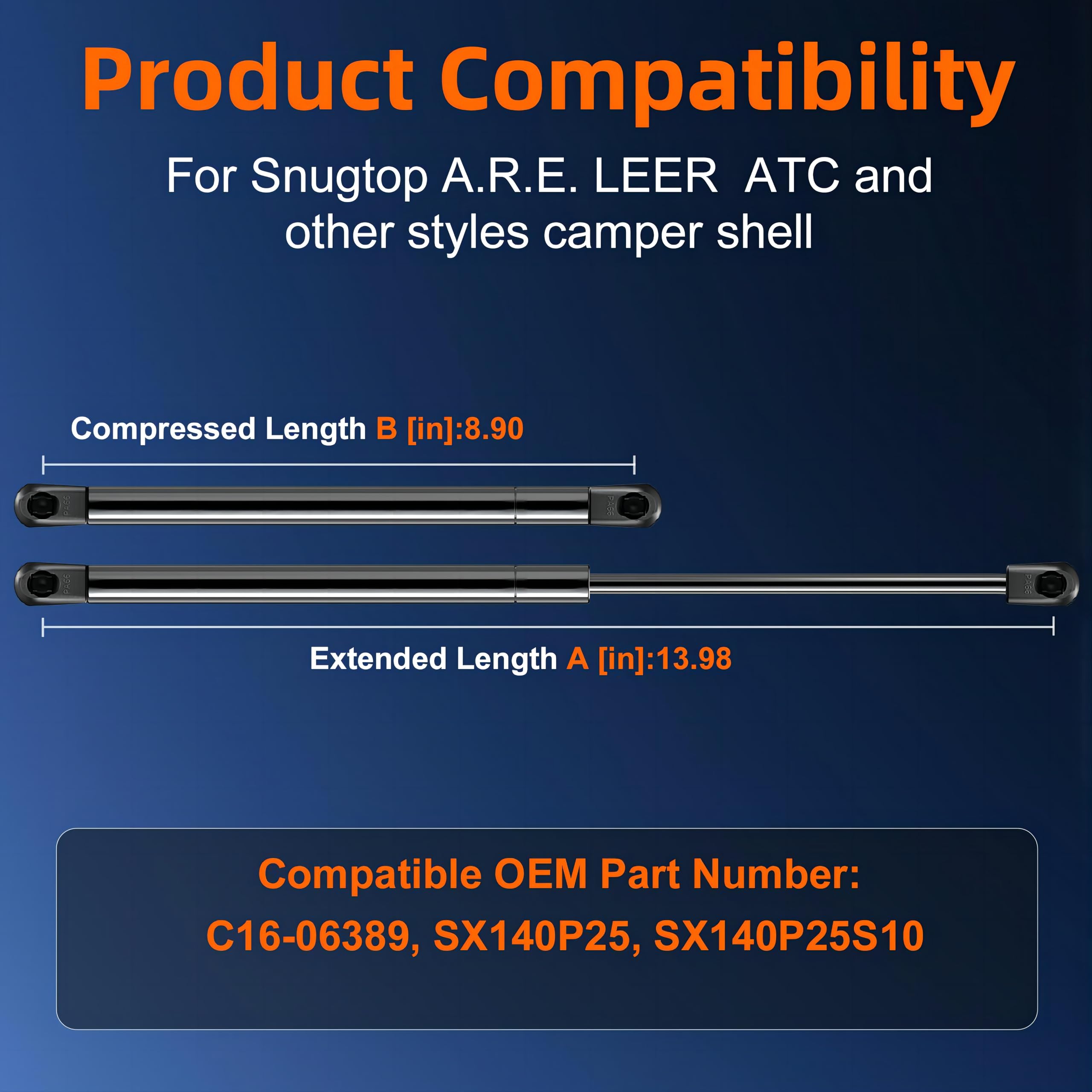 Euplokeer Qty (2) C16-06389 C16-28554 14In 24Lb/107N Gas Shock Strut Lift Support For Leer Are Camper Shell Window, C16-33275 Sn