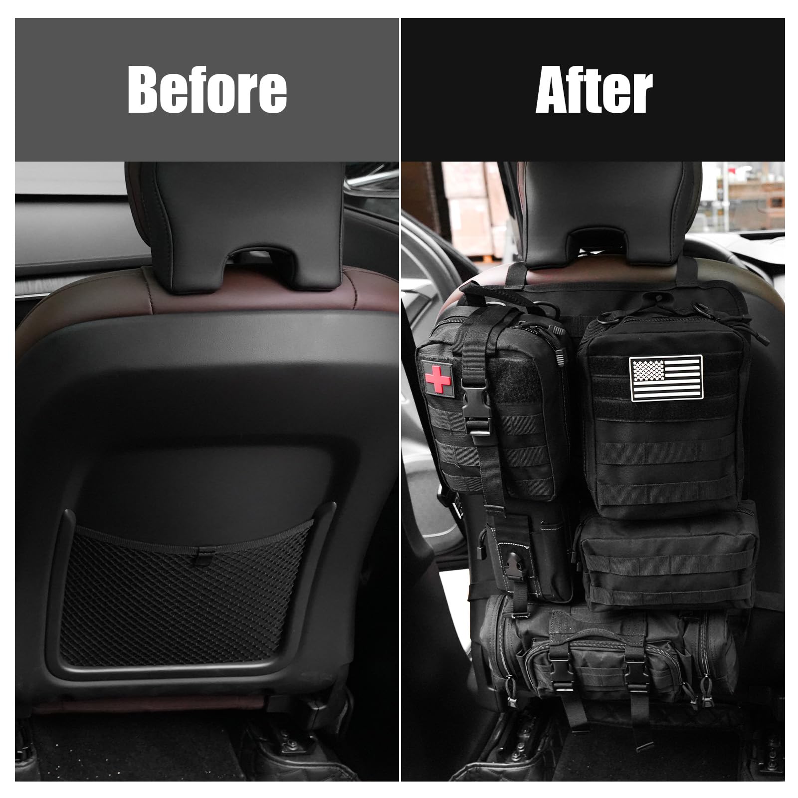 Universal Tactical Vehicle Back Seat Organizer With 5 Detachable Pouches Tactical Gear