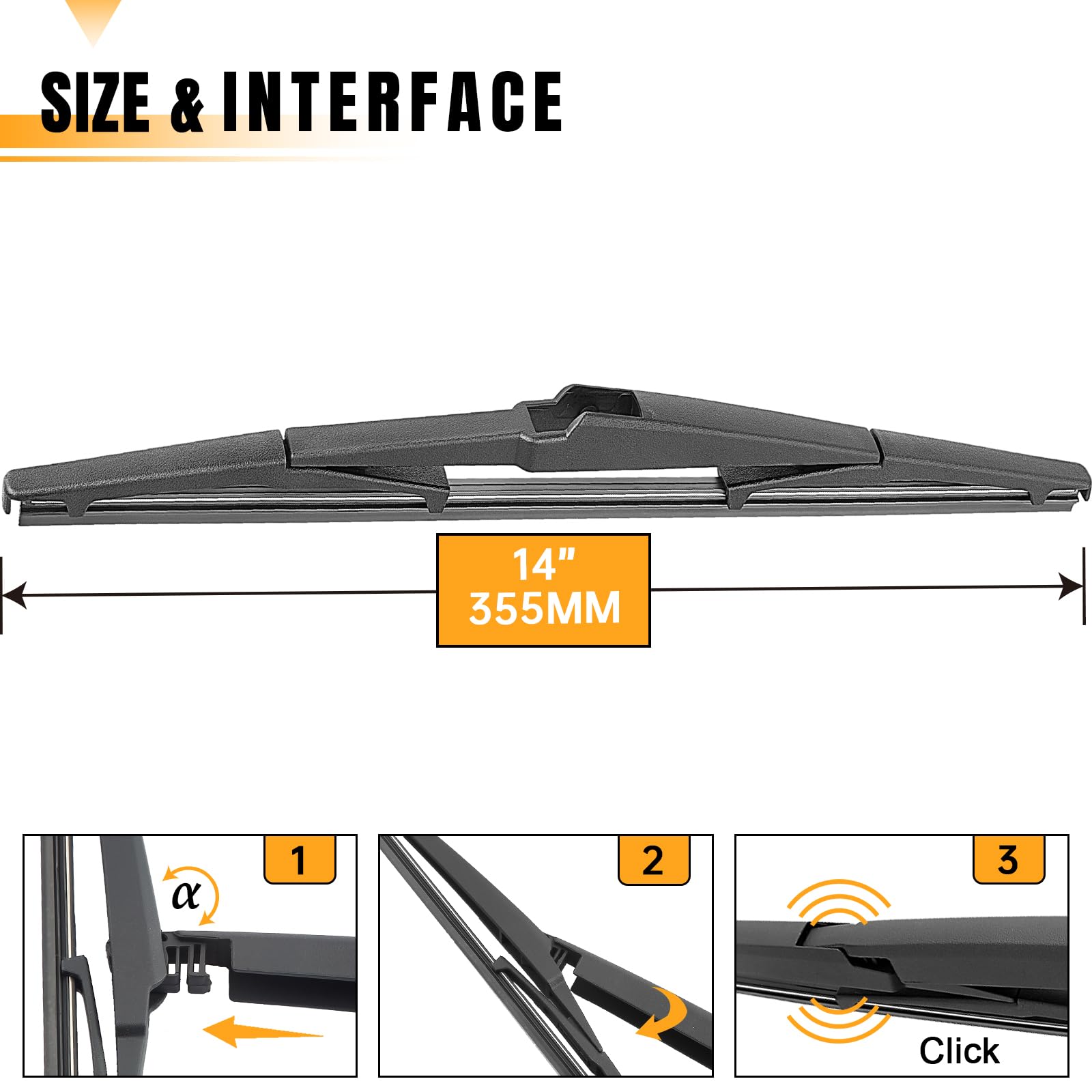 Autoboo 14 Inch Rear Wiper Blade Replacement For Jeep Cherokee,Tucson,Accent,Lexus,Rx330 Rx350 Rx400H,Mazda Cx5 Cx7 Cx9,2008-201