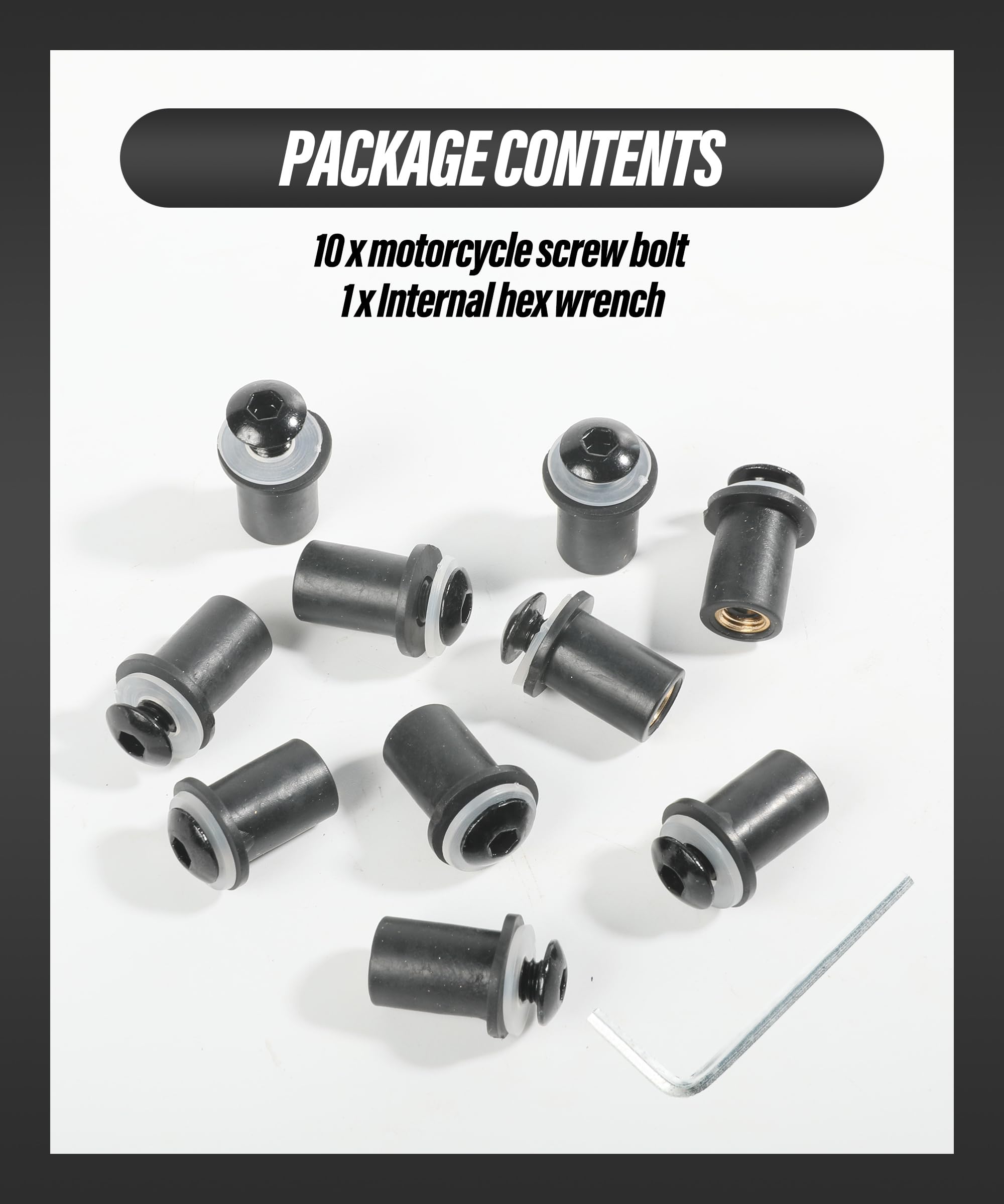 Esewalas 10Pcs Windshield Screw,Motorcycle Windscreen Bolts Screws Kit,Car Accessories Motorbike Fairing Windscreen Screws Bolt Windshield Mounting Nuts,Used To Fix Motorcycle Fairings,Parts (Black)