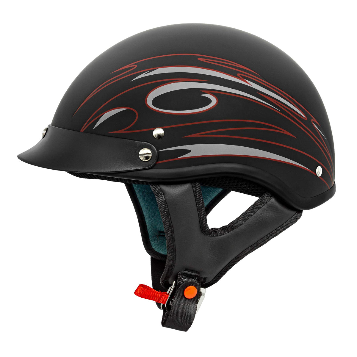 Vcan Cruiser Solid Flat Black Half Face Motorcycle Helmet (Red Blade, X-Small)