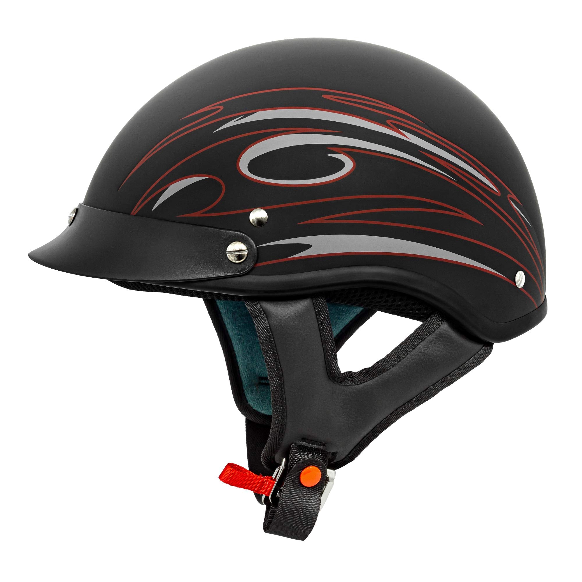 Vcan Cruiser Solid Flat Black Half Face Motorcycle Helmet (Red Blade, Medium)