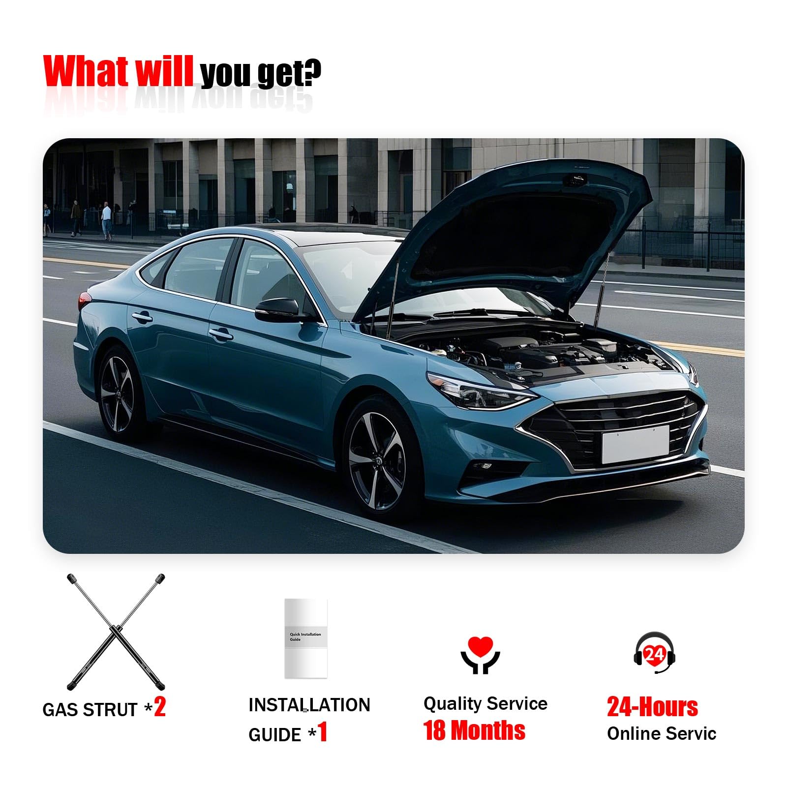 Iaqwe 6489 Front Hood Gas Struts Compatible With Hyundai Sonata 2.0T/Base/Limited/Ex/Gl/Gls/Lx/Se 2011 2012 2013 2014 Engine Hoo