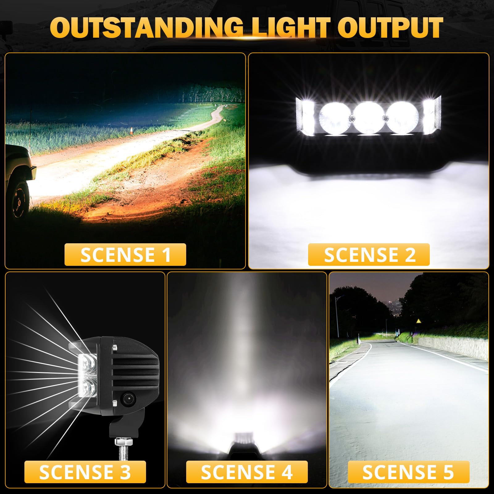 Auxbeam 5In 68W Offroad Driving Lights, 6800Lm Side Shooter Led Light Bar With White Spot Flood Combo Beam, Waterproof Offroad F