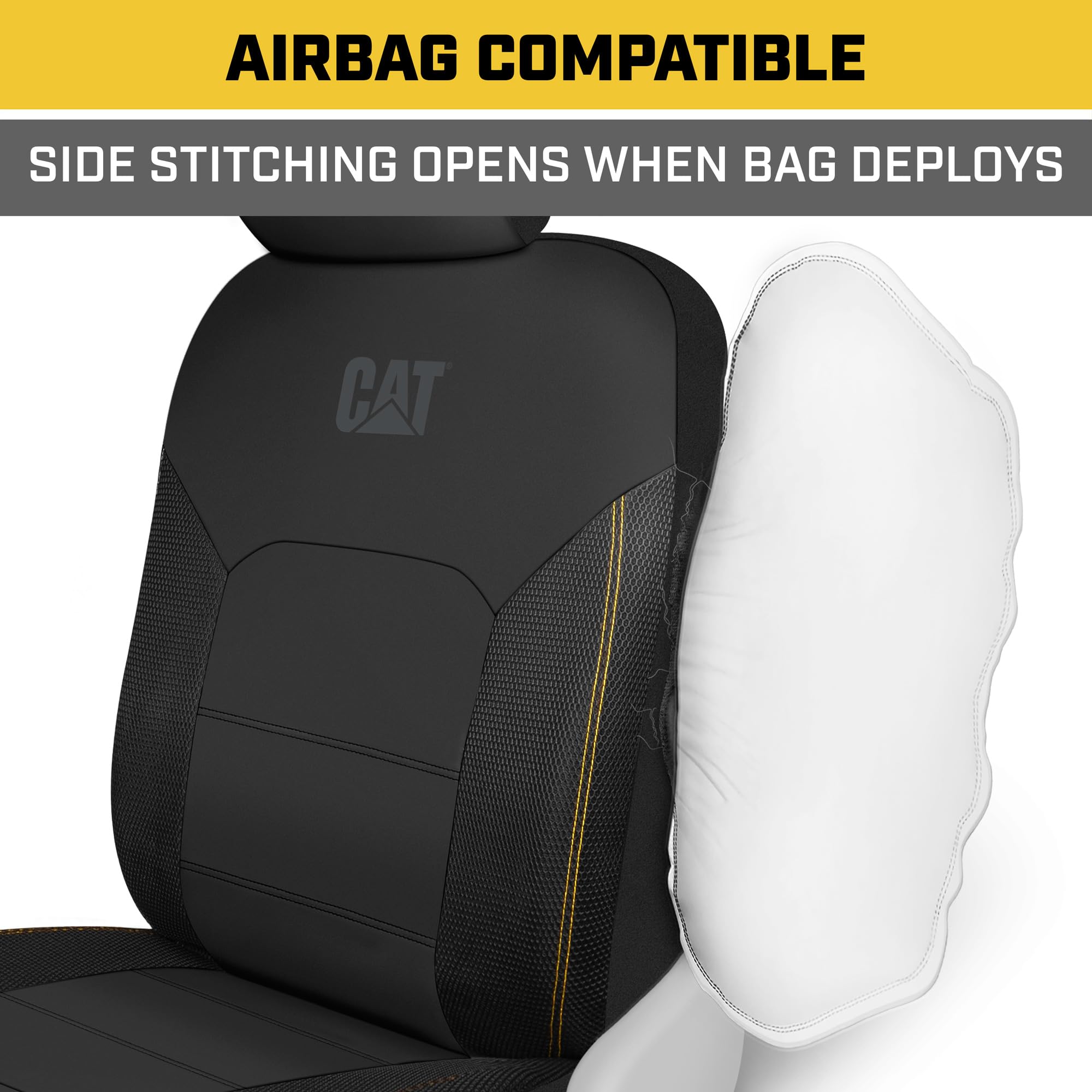 Cat FlexHybrid Car Seat Covers, Black Premium Faux Leather + Mesh Seat Covers for Cars Trucks SUV, Universal Fit Car Seat Covers