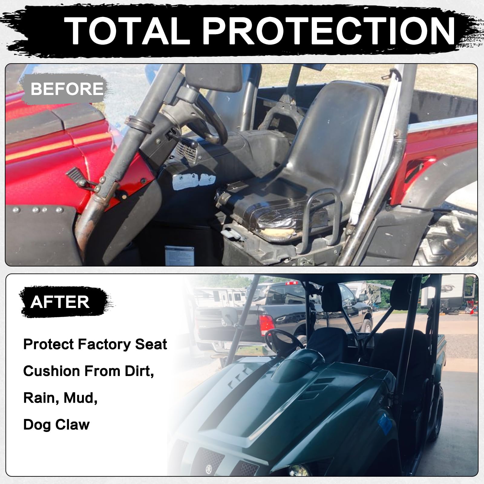 smotrcc Rhino 700 Seat Covers with Headrest Covers - Waterproof PU Coatin Compatible with Rhino 700 660 450 2004-2021,Black UTV