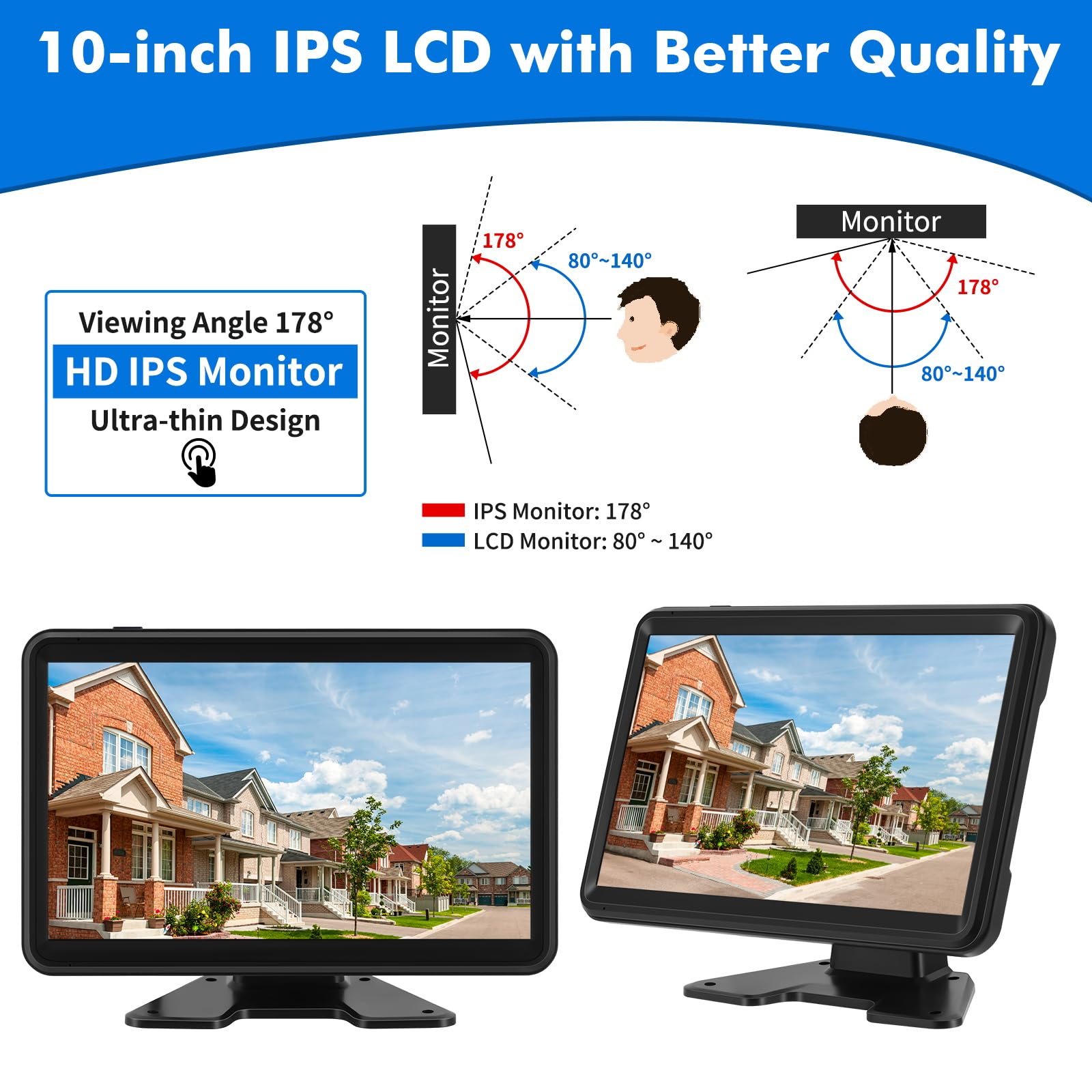 Losuudy Wired Backup Camera System With 10.1'' Touch Monitor, 3 Hd 1080P Rear View& Side View Cameras, 4 Split Screen, Night Vis
