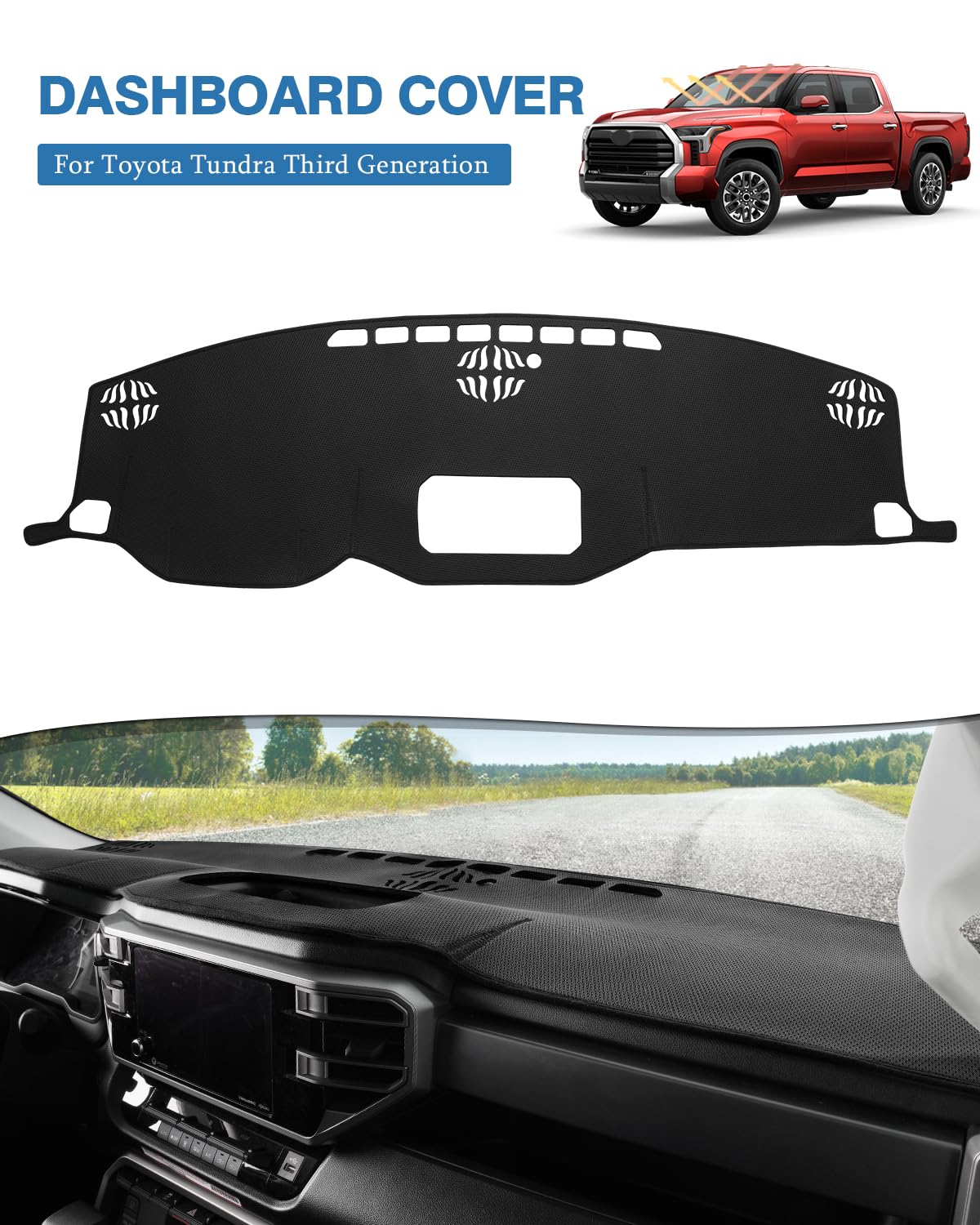Fiilines Dash Cover For 2022-2025 Toyota Tundra, Dashboard Cover Mat For Tundra Accessories Sunshade Nonslip Mesh Protector No G