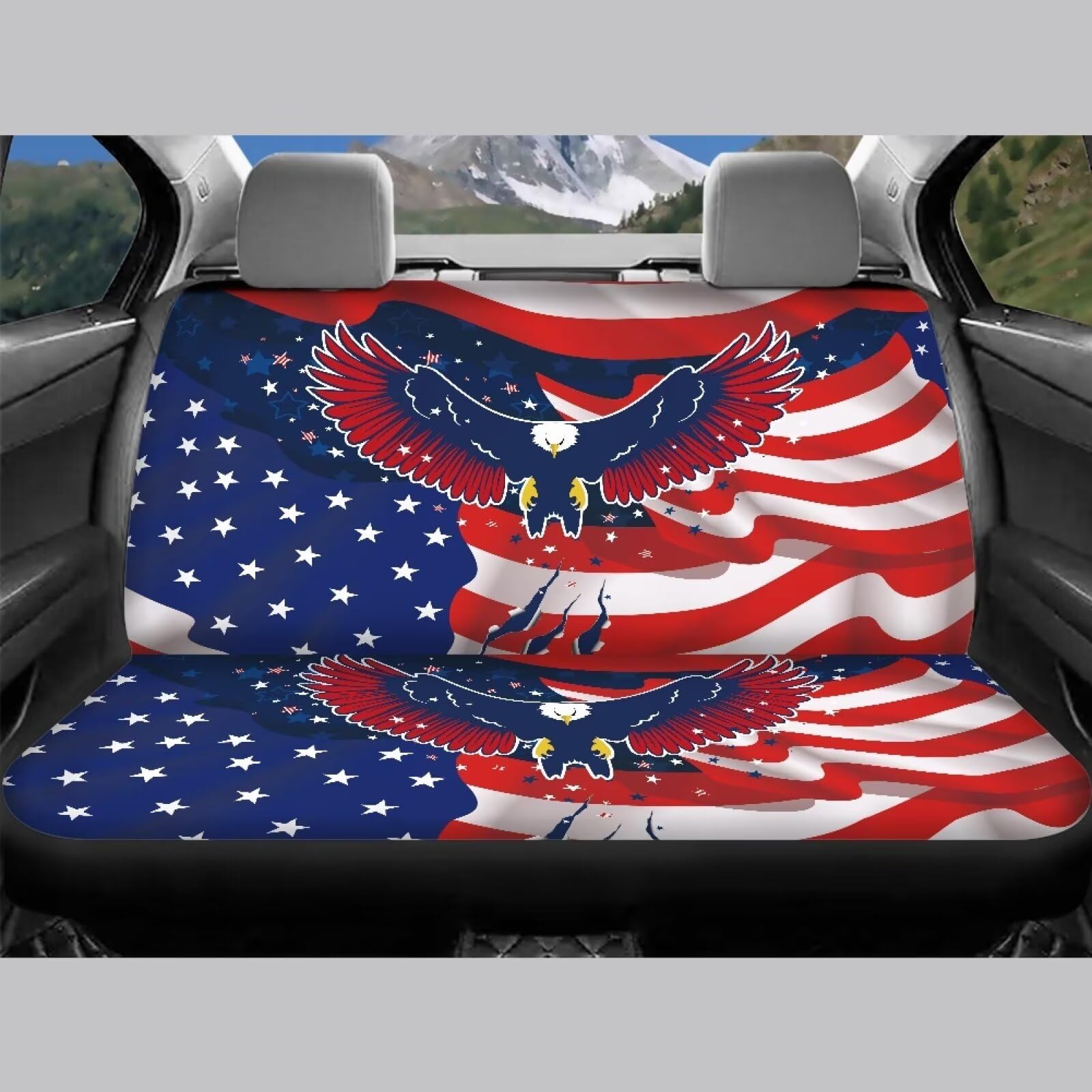 Tomeusey Car Seat Covers 4 Pcs for Women USA Flag Eagle Front and Back Automotive Accessories Seat Covers Soft Vehicle Protector