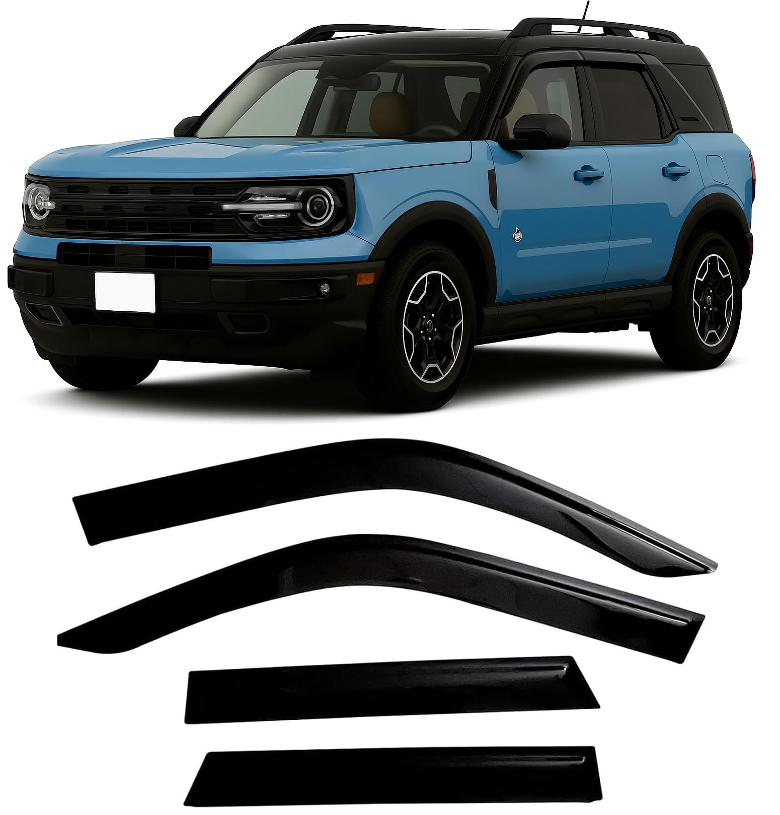 2021-2025 Tape-On Rain Guards For Ford Bronco Side Window Visor Deflectors Sport Big Bend Outer Banks Badlands 2022 2023 2024