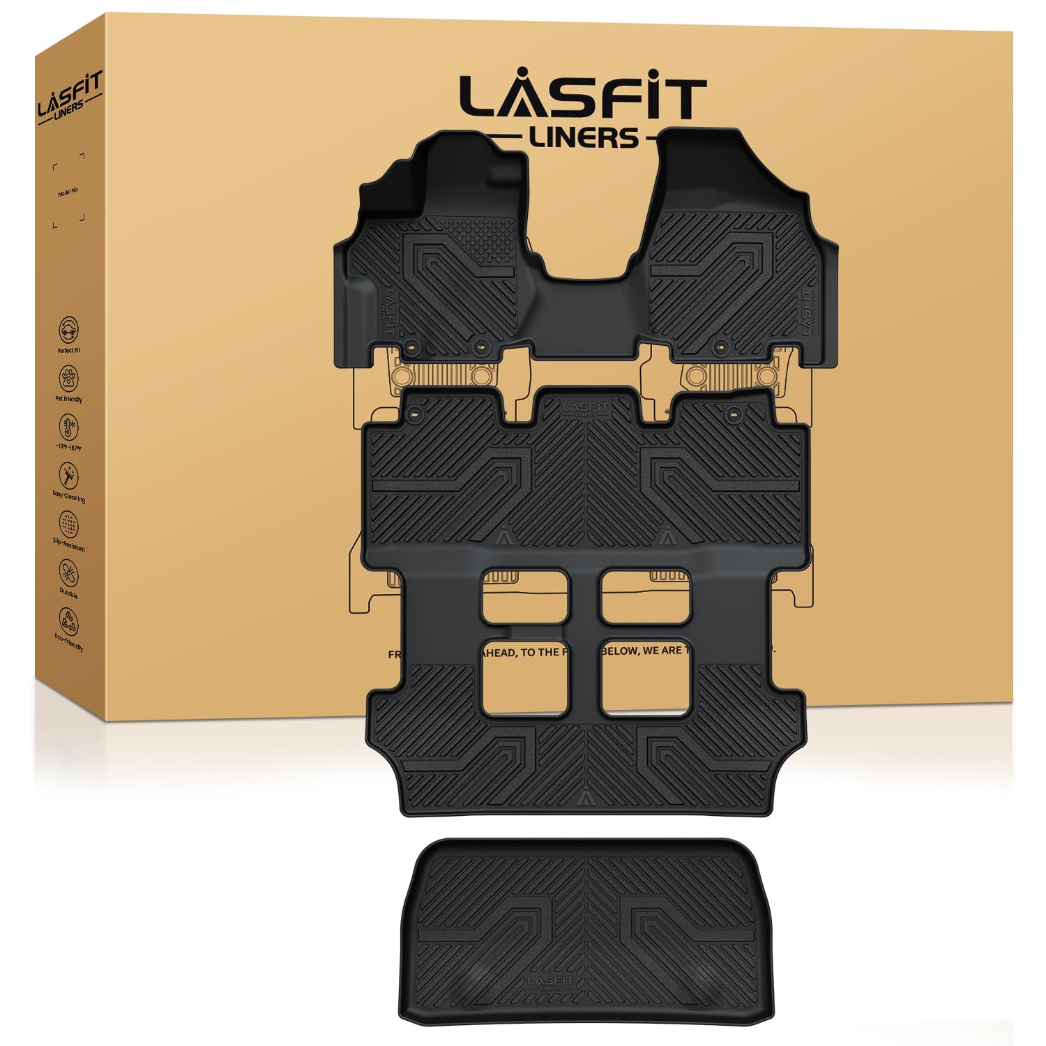 LASFIT Floor Mats & Trunk Mat for Honda Odyssey 2011 2012 2013 2014 2015 2016 2017 Mini Passenger Van (Fit 7& 8 Seats), All Weat
