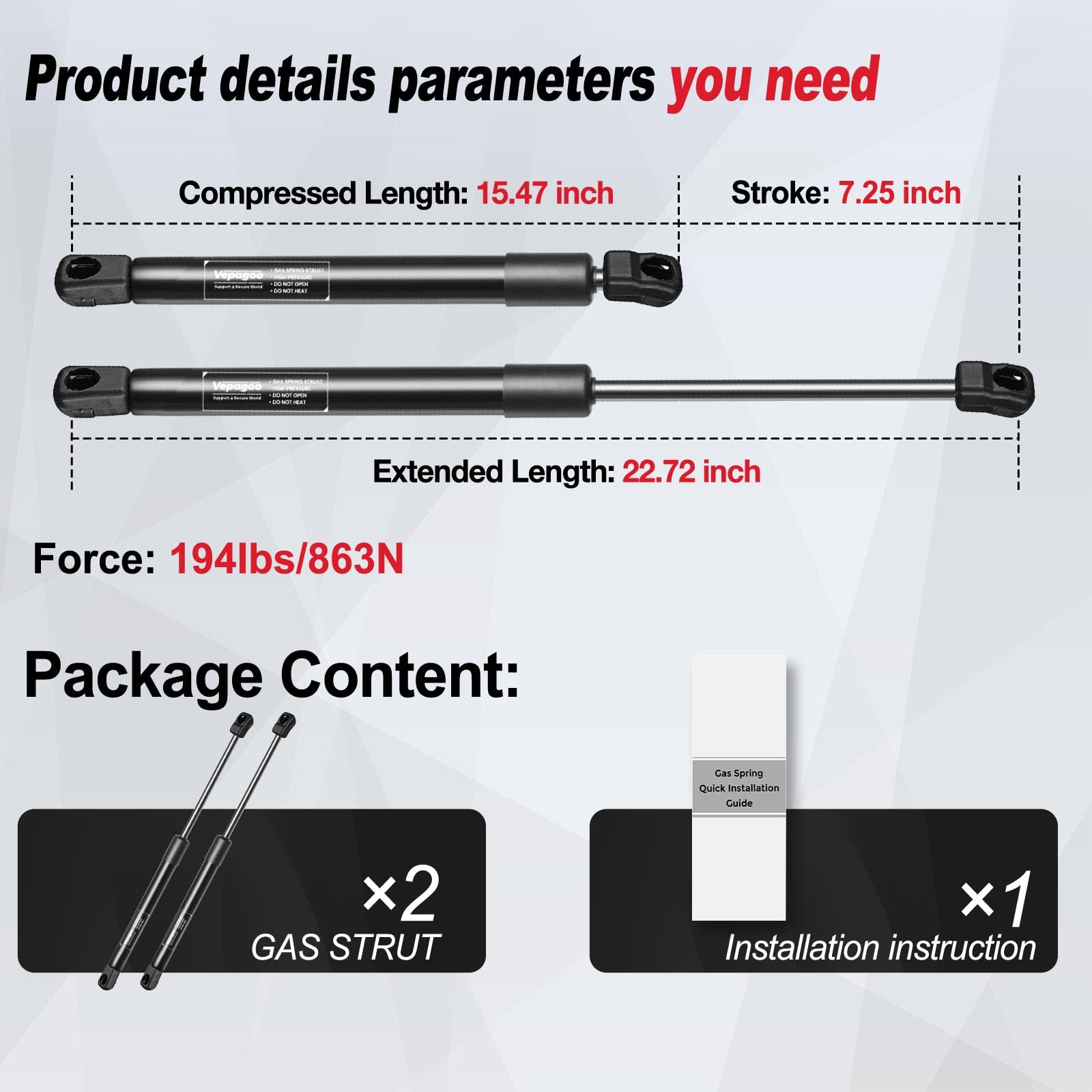 Vepagoo 6764 Rear Hatch Liftgate Tailgate Struts 2010-2017 Gmc Terrain Gas Shock Lift Supports Spring, Trunk Hatchback Sport Uti