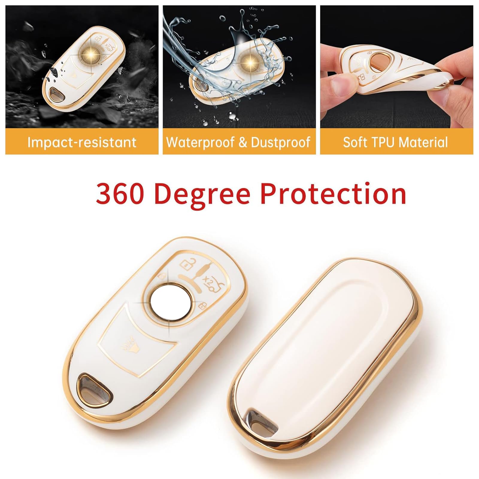 Gematay For Buick Key Fob Cover With Keychain Lanyard, Soft Tpu Key Case Shell Compatible With Buick Encore Enclave Lacrosse Env