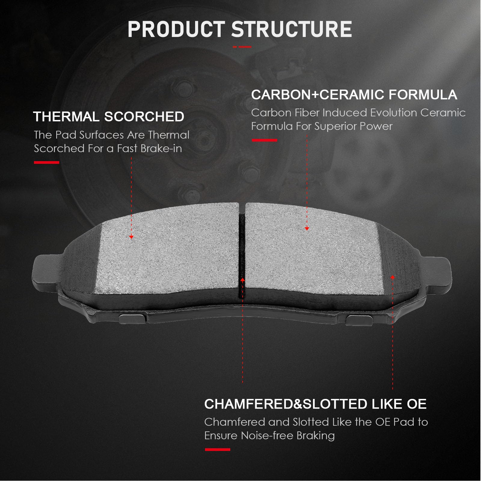 Cciyu D1094 Front Semi-Metallic Disc Brake Pads Kit - 4Pcs For Nissan Frontier 2005-2019, Pathfinder 2005-2012, Xterra 2005-2015