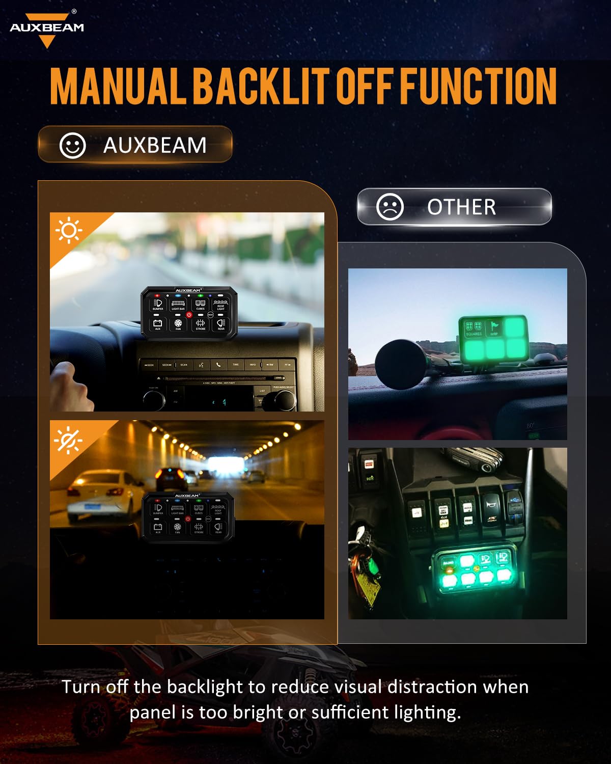 Auxbeam Rgb 8 Gang Switch Panel 5.3 Inch Rb80 Xl With Off Backlight Toggle Momentary Pulsed Switch Pod For Truck Atv Offroad Marine Multifunction Waterproof Circuit Relay System Box, 2 Years Warranty