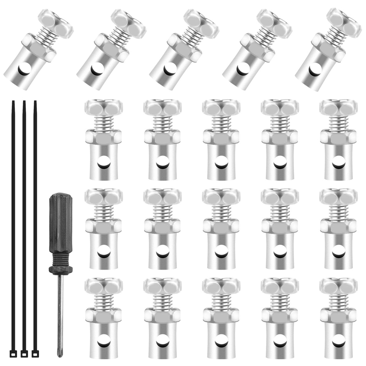 Ciom Universal 20Pcs Brake/Throttle Cable Ends:1/8' Universal Cable Stop Clamp Repair Parts,For Go Kart Motorcycle Lawn Mower Motorized Bike Bicycle Scooter Garden Tractor Parts Silver