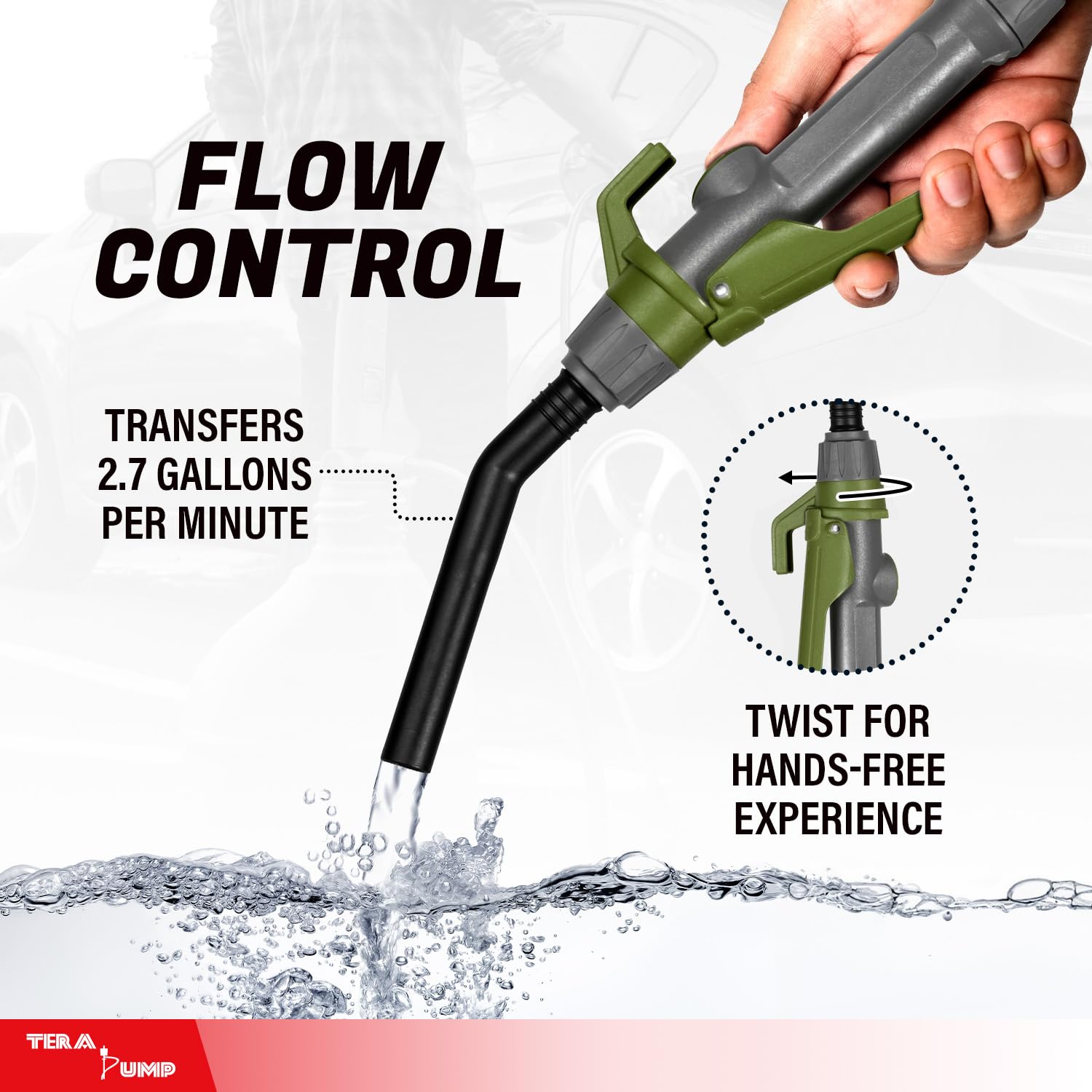 TERA PUMP Fuel Transfer Pump w/Quick Flow Control Nozzle & Telescopic Tube & Powerful Rechargeable Battery, 10FT Discharge Hose,