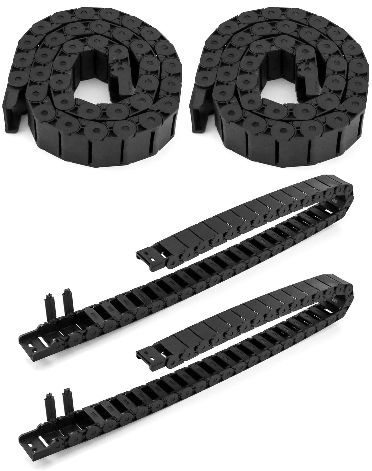 Qwork R2838 15Mm X 30Mm Semi Enclosed Black Plastic Cable Wire Carrier Drag Chain, 4 Pack 1M Length With End Connectors, Suitabl