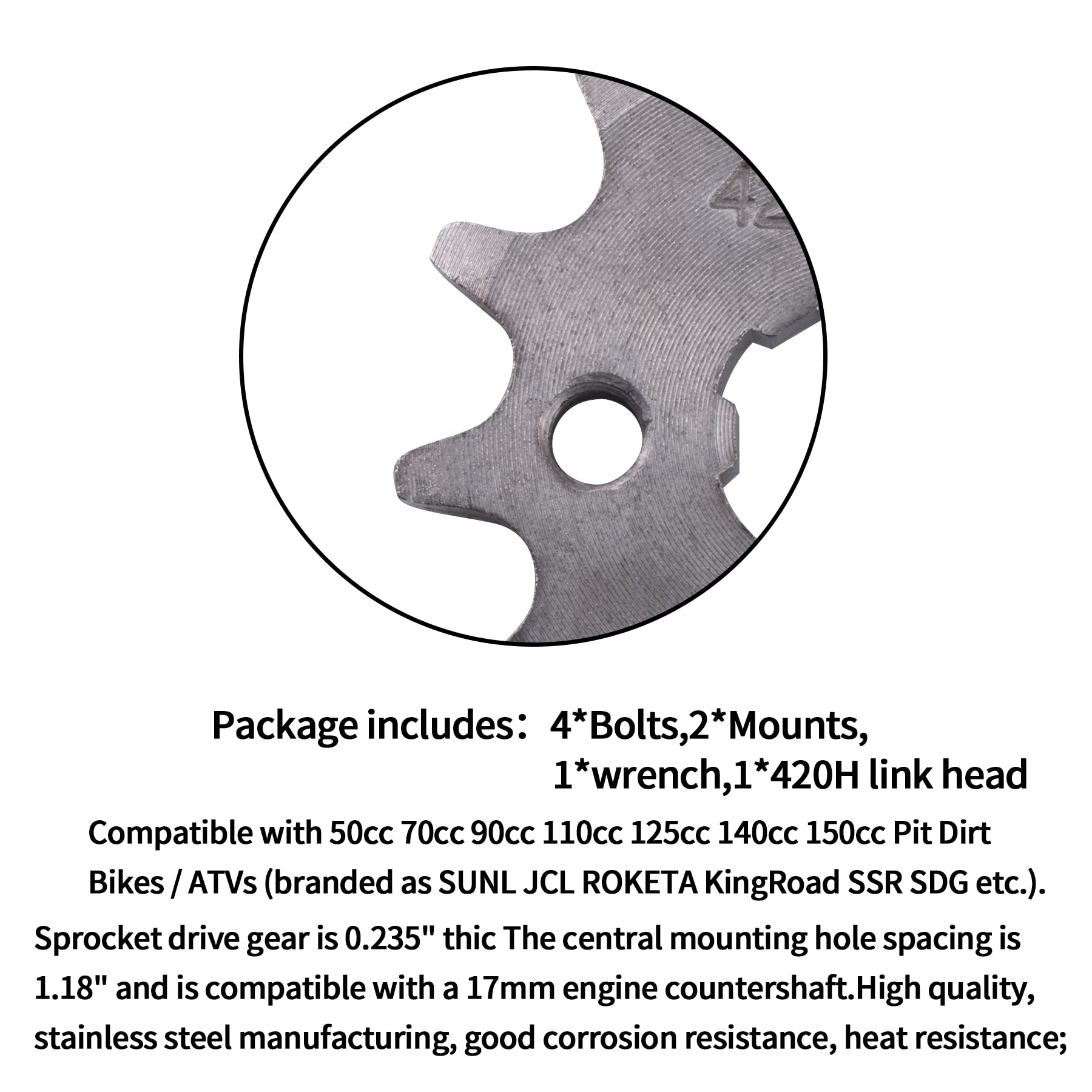 MRELC 420 12T 17mm Motorcycle Front Engine Sprocket Compatible with 125 140 150 160cc Honda TaoTao Loncin Roketa Coolster Sunl L