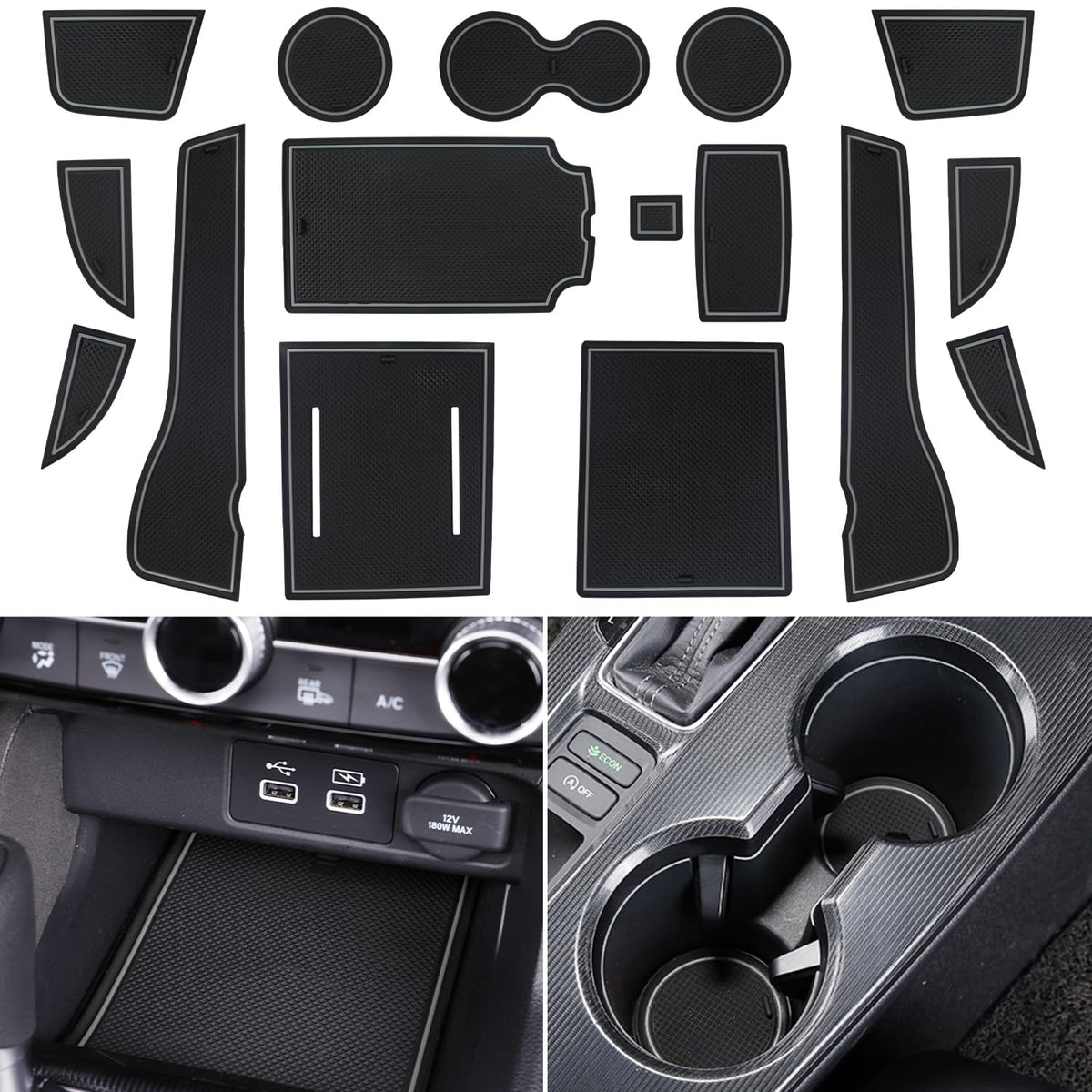 Locoy Center Console Liner For Honda Civic 11Th Gen Sedan Accessories 2022 2023 2024 2025, Cup Holder Mat, Door Slot Pad, Coaste
