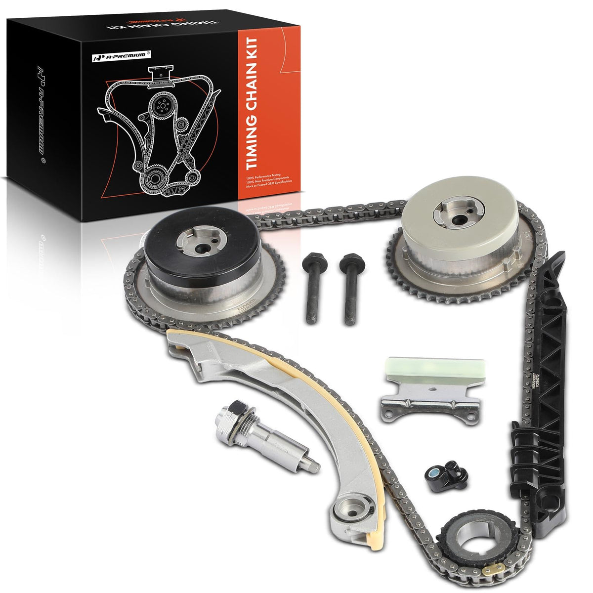 A-Premium Engine Timing Chain Kit W/Damper & Guide & Vvt Sprocket [Fit Dohc, 4Cyl 2.2 2.4L] Compatible With Chevy & Gmc & Pontia
