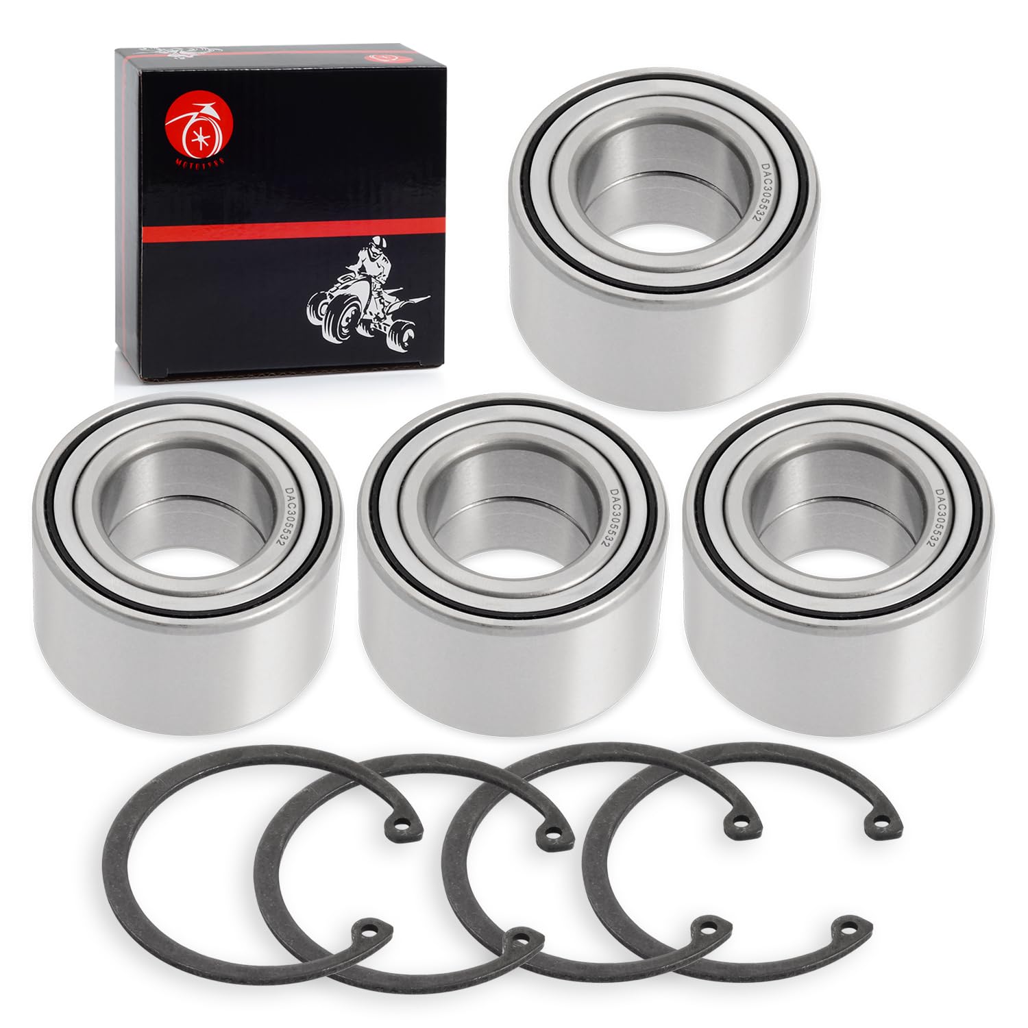 93305-00602-00 Front & Rear Heavy Duty Wheel Bearing 30X55X32Mm + Circlip Compatible With Yamaha Grizzly 550 660 700 Kodiak 450 700 2003-2023