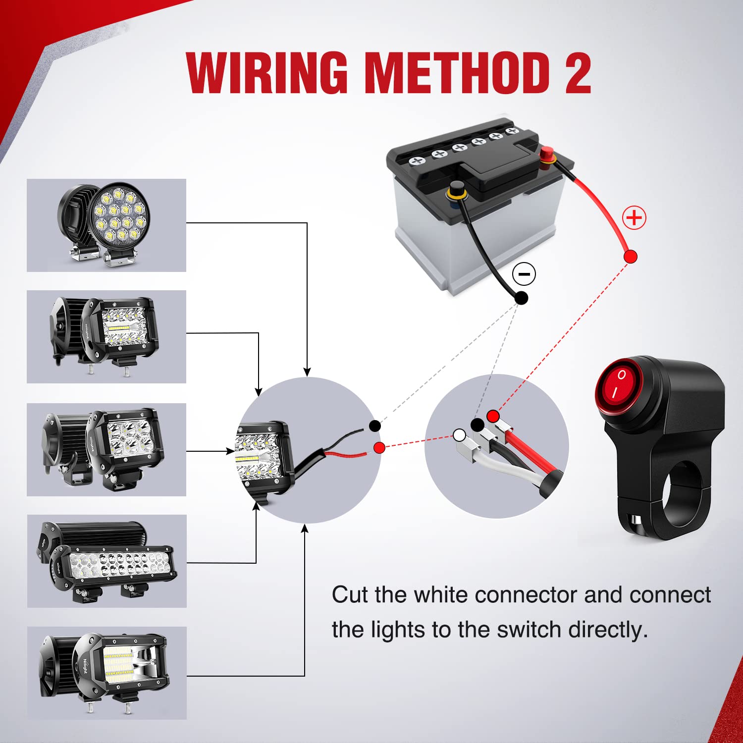 Nilight Motorcycle Handlebar Switch Plug and Play 12V ATV Light Switches Dual Push Button Waterproof ON Off for UTV Driving Ligh
