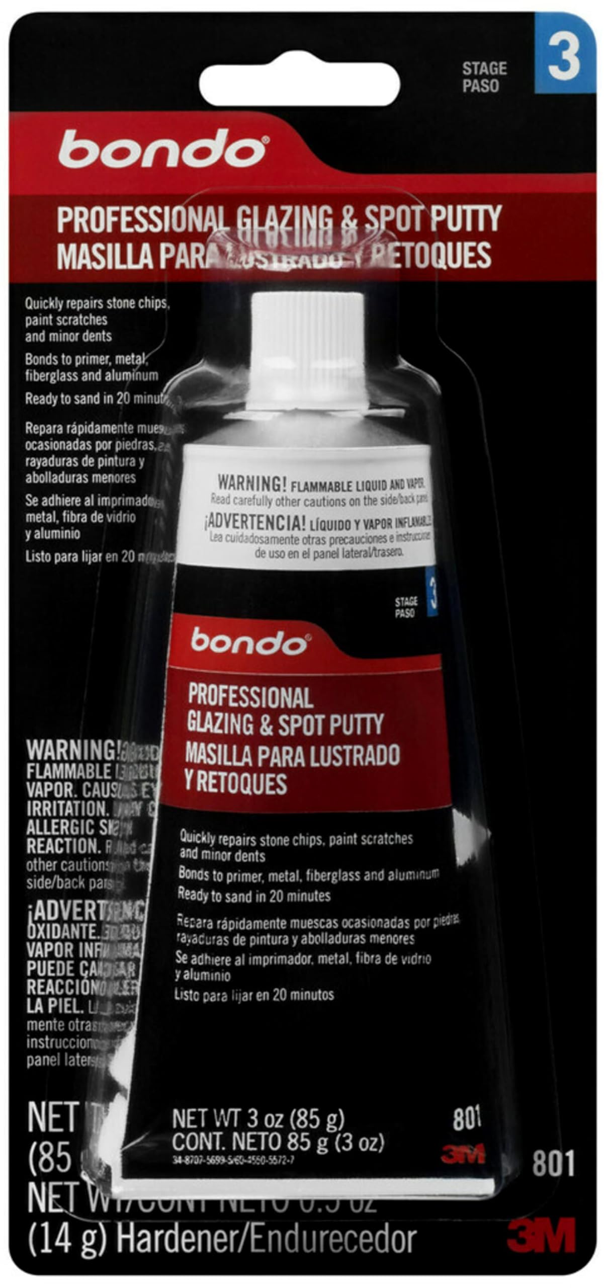 Bondo Professional Glazing And Spot Putty, 00801, 3.0 Oz