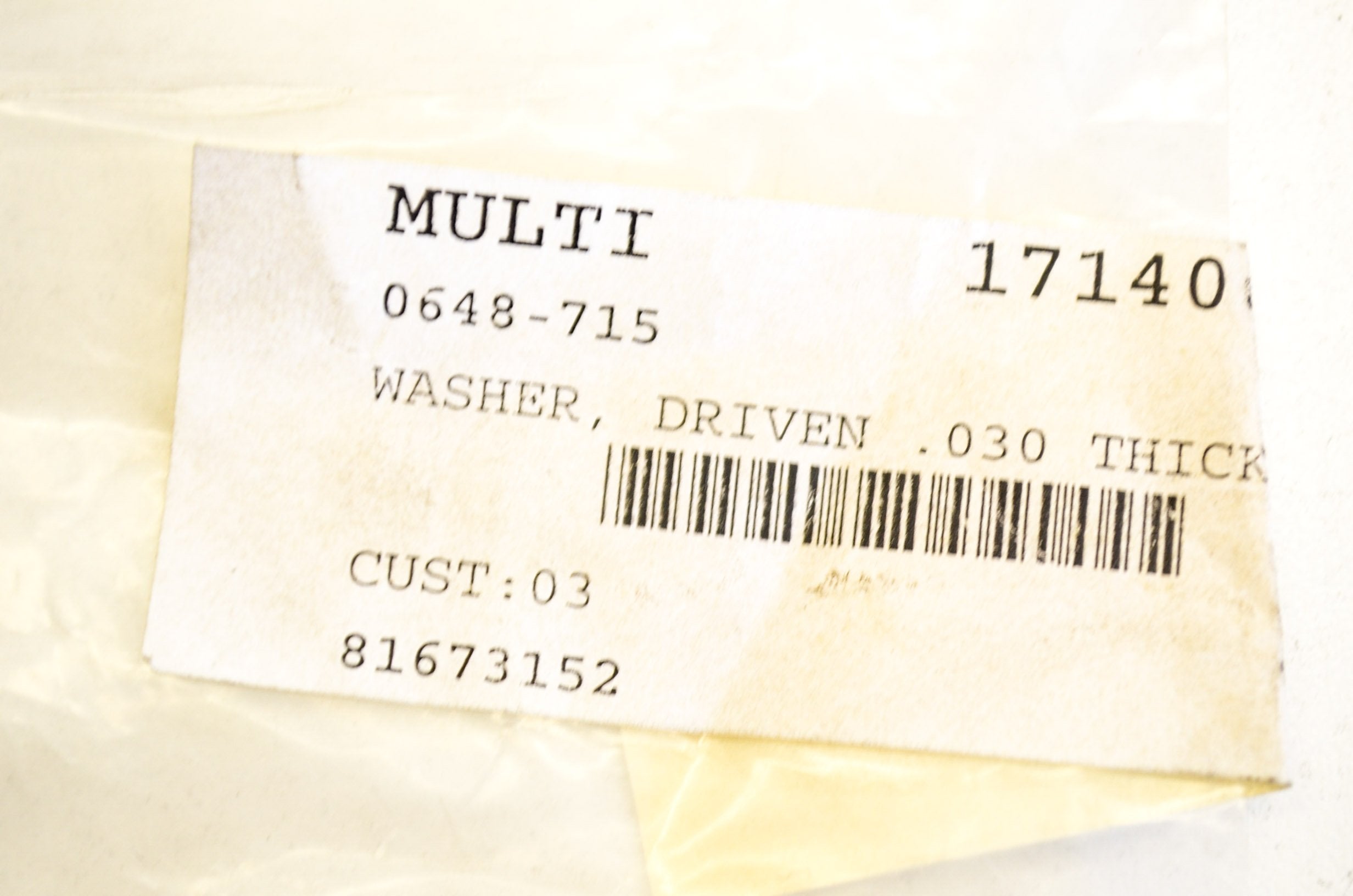 WASHER, DRIVEN .030 THICK