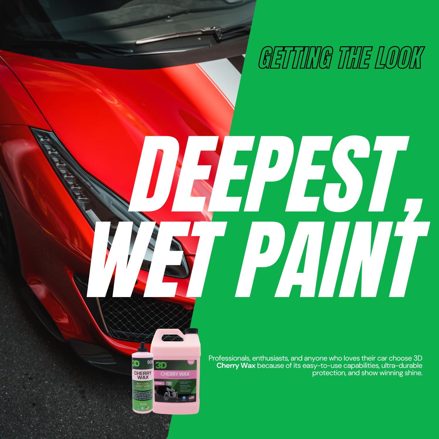 3D Cherry Wax - Liquid Carnauba Show Car Wax With Synthetic Polymers | Deep Gloss Finish | Easy Wipe-Off | Slick Shine | Fast Ap