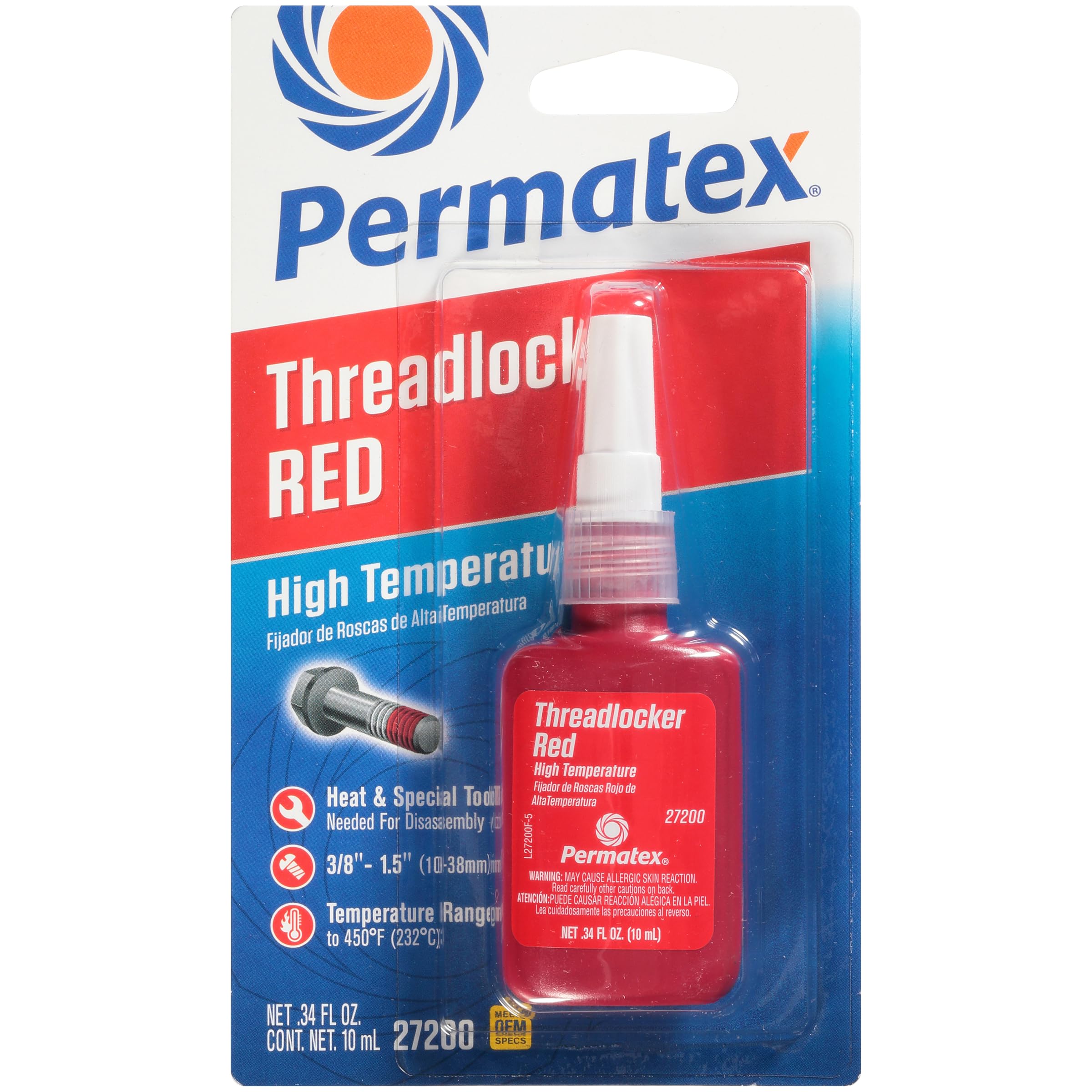 Permatex 27200 Hiigh Temperature Threadlocker Red, 10 Ml