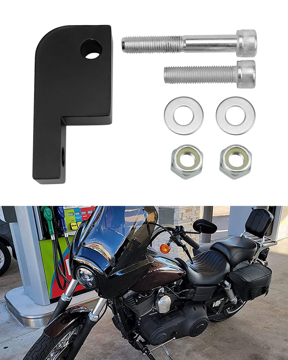 Headlight Extension Block For 39-49Mm Fairing Front End Fit For Harley Davidson Dyna Fork T-Sport Fxdl Fxdf Fxdb Fxdwg Motorcycle Headlight Mounting Block With Screws Aluminum Black