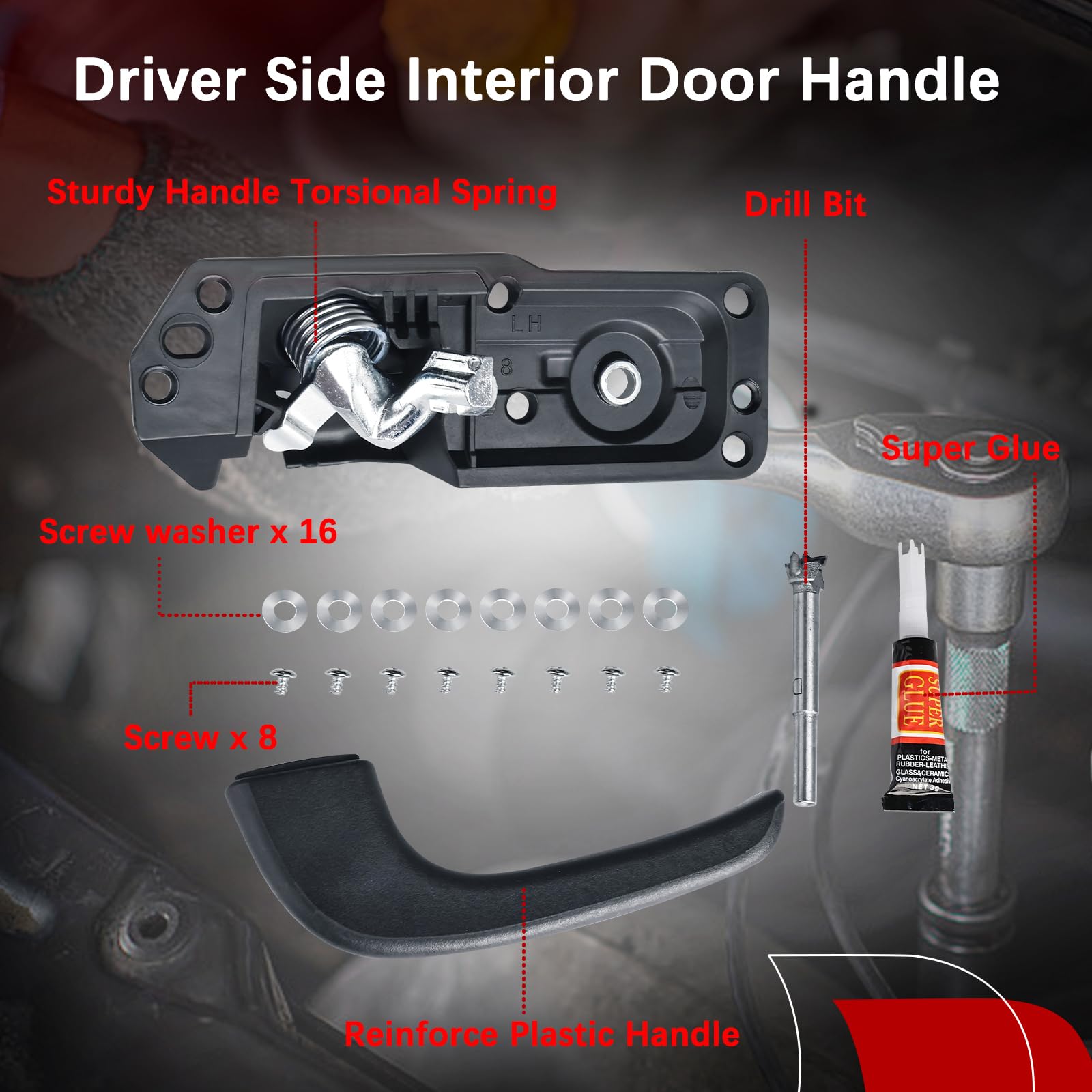 Faersi Interior Door Handle Kit Front Left Driver Side For 2007-2014 Chevy Silverado Avalanche Suburban Tahoe Cadillac Escalade Gmc Sierra Yukon #20833606