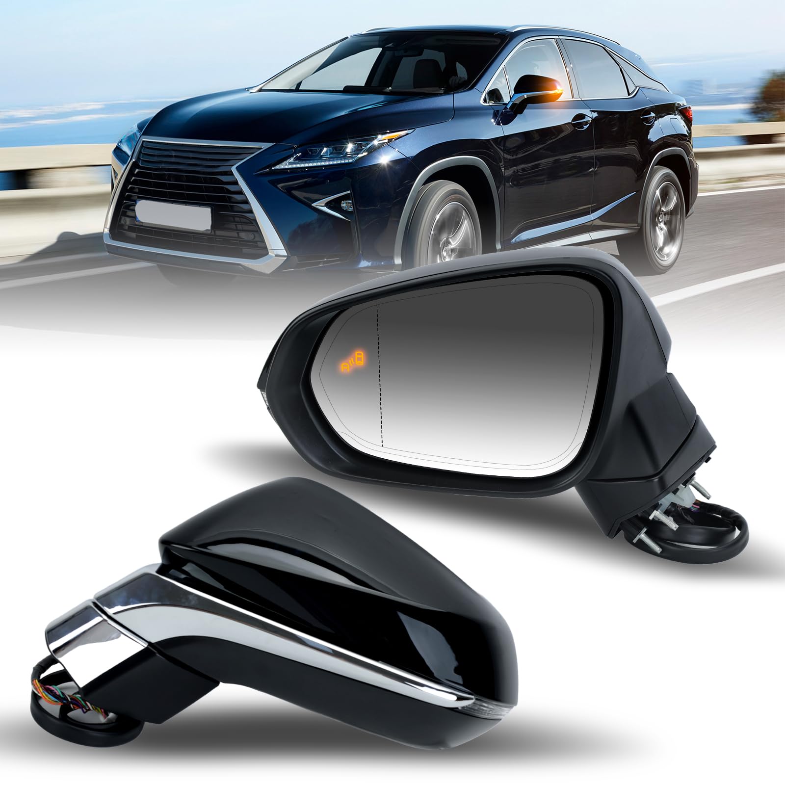 MOFOAP Left Driver Side Mirror For 2016-2022 Lexus RX350 2018-2022 RX350L RX450h RX450hL Mirrors with Blind Spot Indicator,Heate