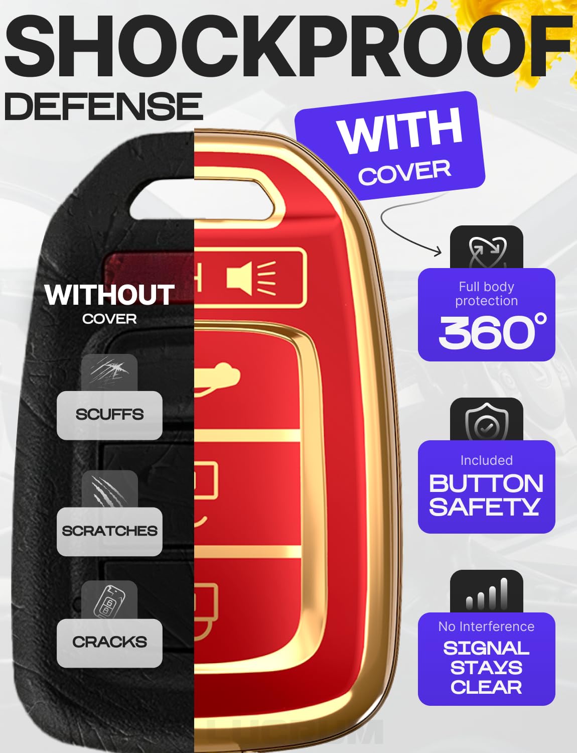 For Honda Civic Key Fob Cover And Leather Keychain - Full Cover Key Case For Honda Accord, Cr-V Se, Crv Lx, Hr-V - 2014-2022 Tpu