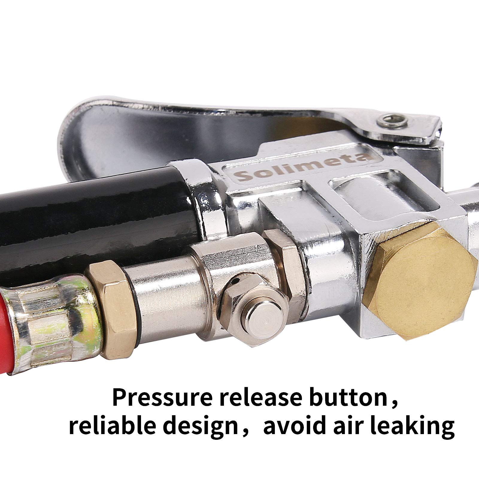 Solimeta Bayonet Style Inflator Gauge, Bayonet Inflator Gauge Kit, Straight-On Dual Foot Chuck, 20" Red Hos, Range 10-140Psi/Kpa