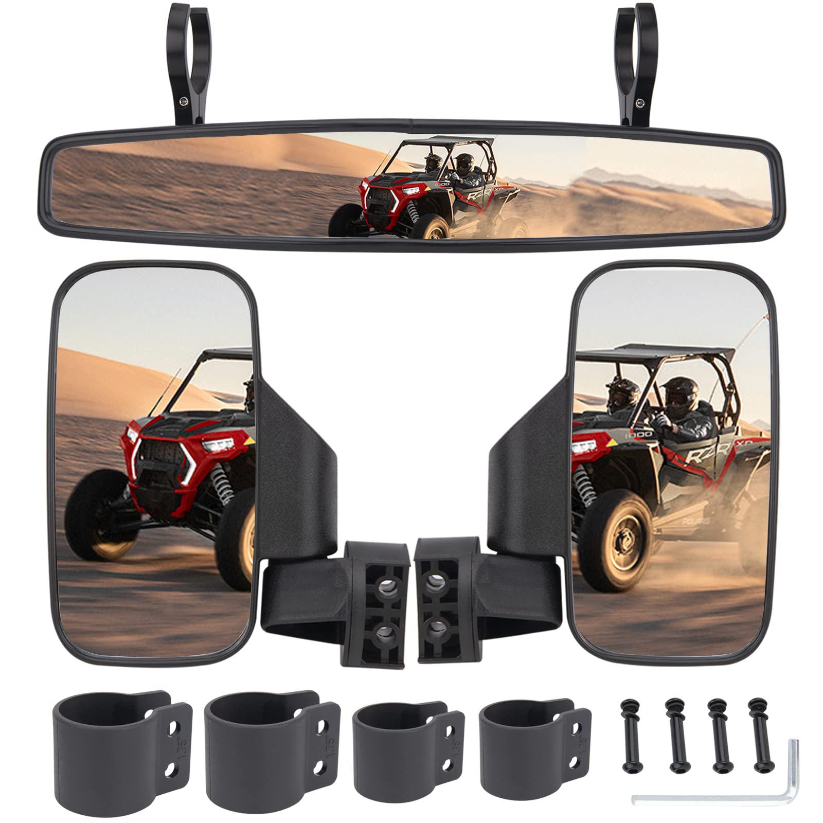 UTV Side Rear View Mirror With 1.75'' to 2'' Roll Bar Cage Compatible with Polaris RZR Honda Pioneer Yamaha Rhino Kawasaki Teryx