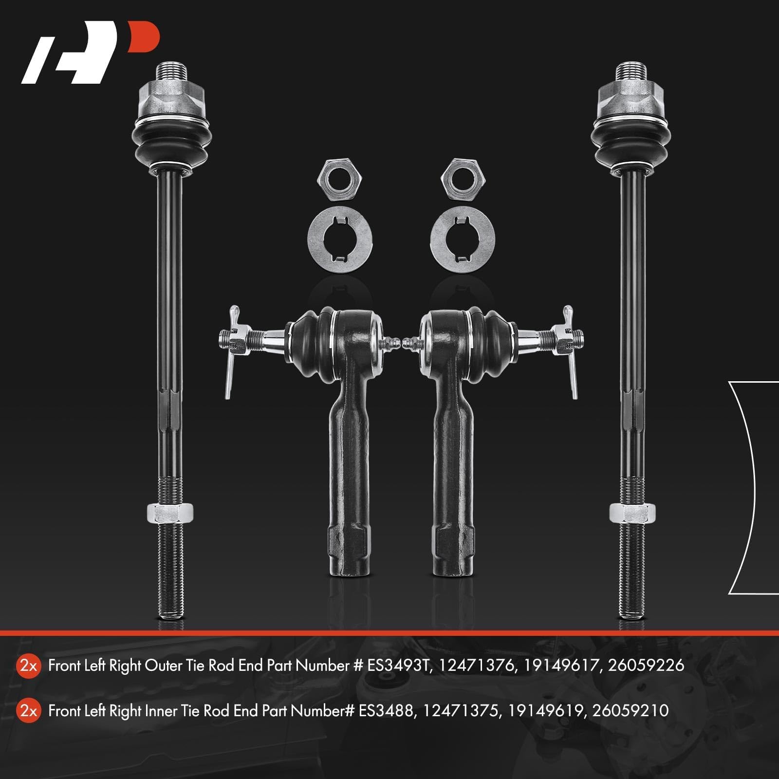 A-Premium 4Pcs Front Inner & Outer Tie Rod Ends Kit, Fit For Chevy & Gmc & Cadillac - 1999-2007 - Silverado Tahoe Suburban 2500 Avalanche Sierra Yukon (Xl 1500/2500) Escalade (Esv/Ext)