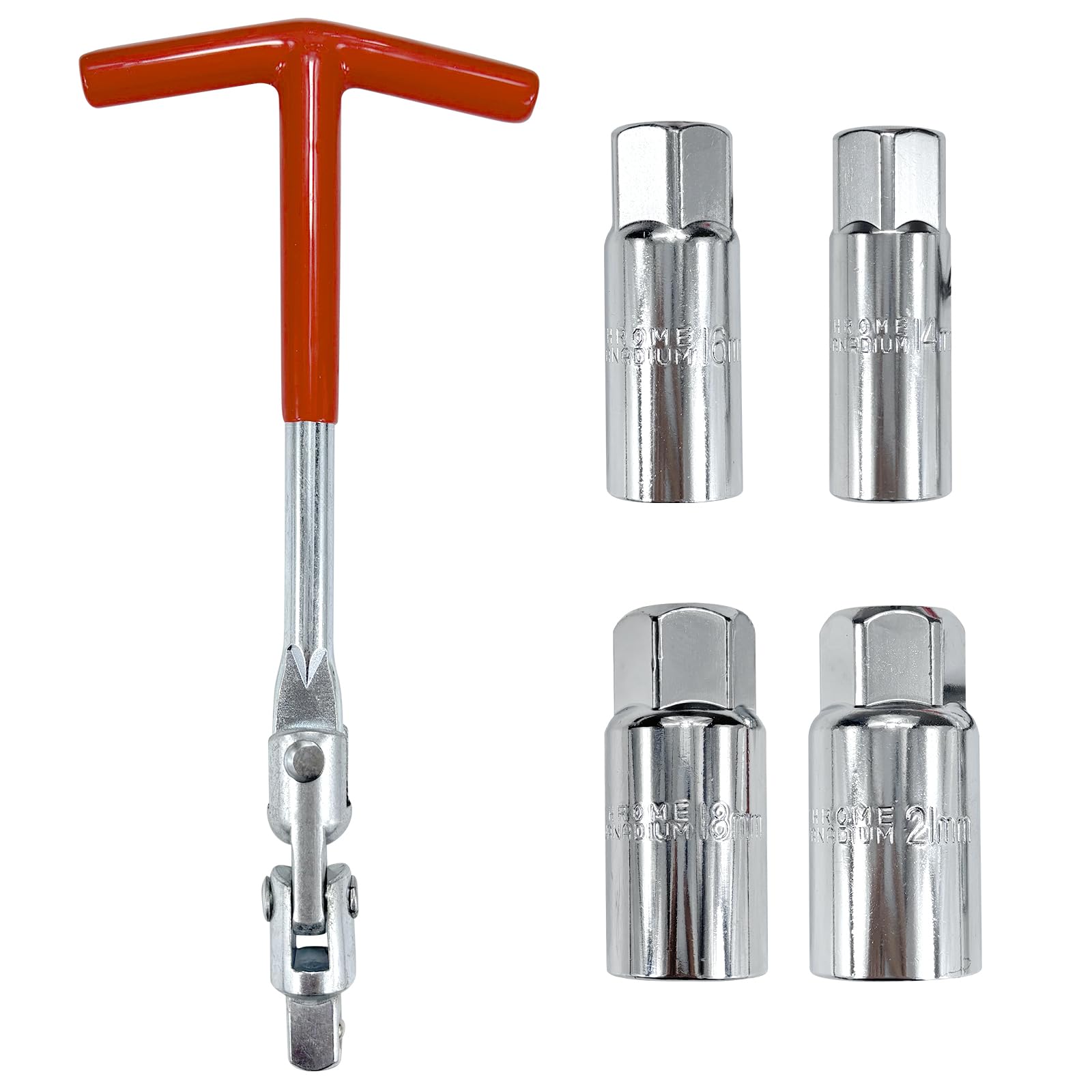 HANQIMOTO Spark Plug Socket Wrench Set T-Handle 14mm(9/16) 16mm (5/8) 18mm (45/64) 21mm (13/16) kit for Motorcycles Lawn Mowers 