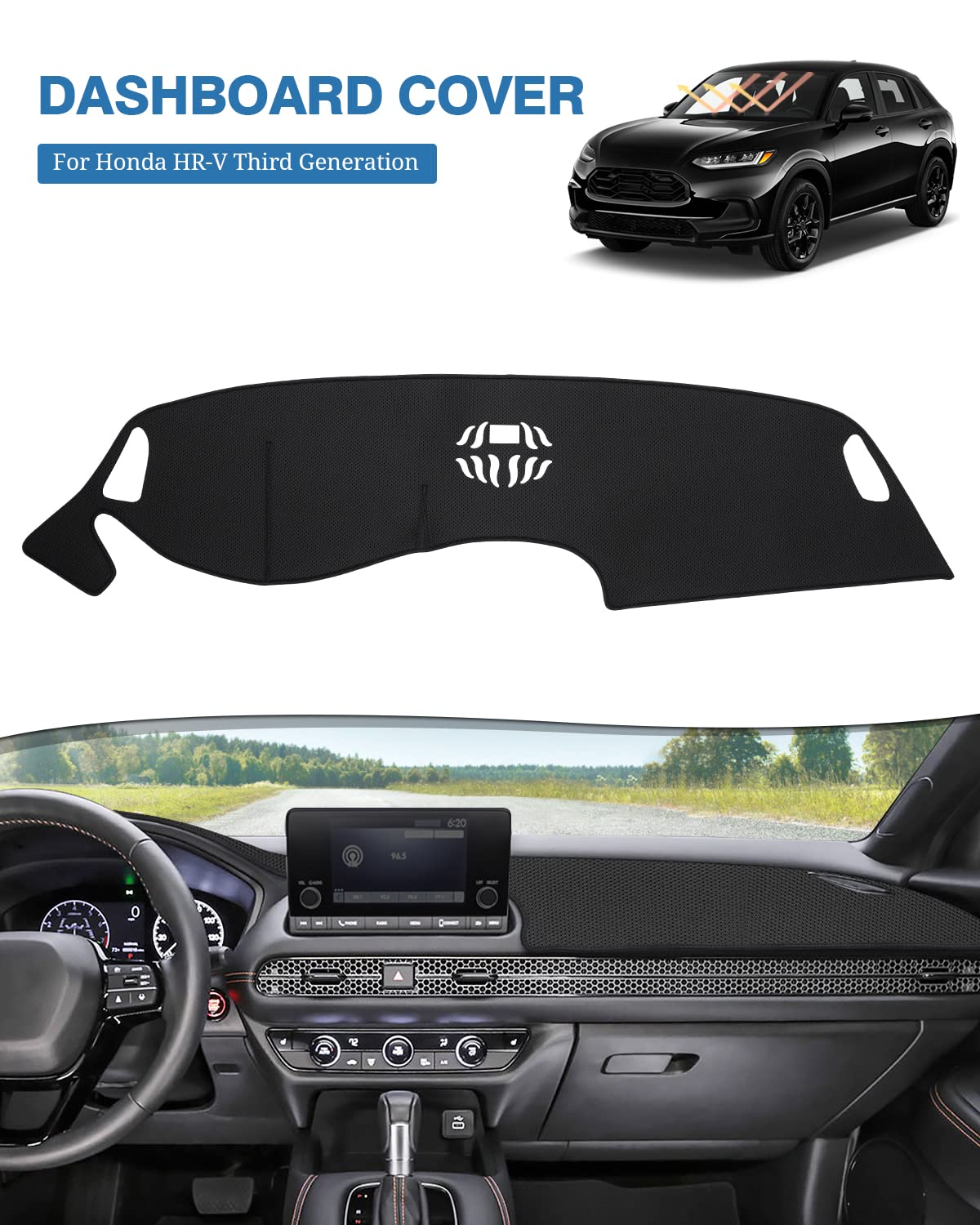 Fiilines Dash Cover For Honda Hr-V 2023-2025 Hrv, Dashboard Mat Hrv Accessories Mesh Dash Mat Sunshade Nonslip Protector No Glar
