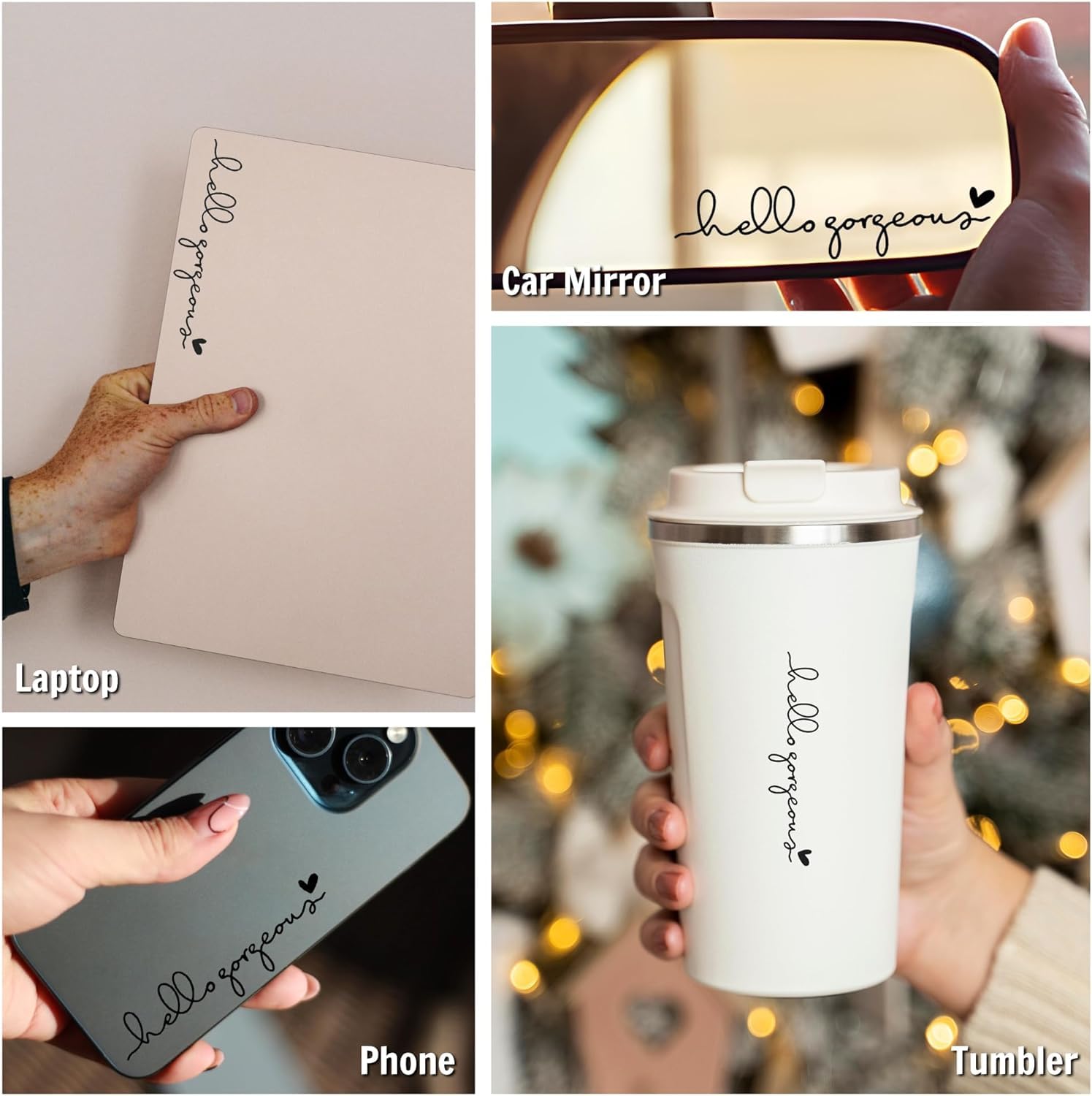 Miarita 3X Hello Beautiful Rearview Mirror Decal, Vanity Mirror Stickers, Rear View Mirror Sticker (Hello Gorgeous Black)