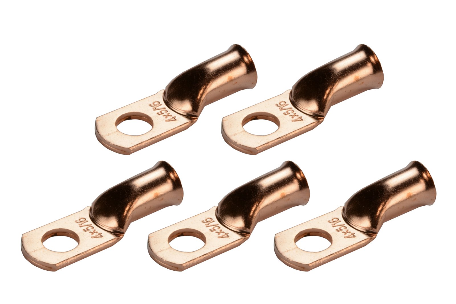 Temco 5 Pack Bare Copper Welding Battery Cable Ends, Lugs Terminal 4 Awg 5/16'' Hole (6 Awg To 1/0 Awg Options Available)