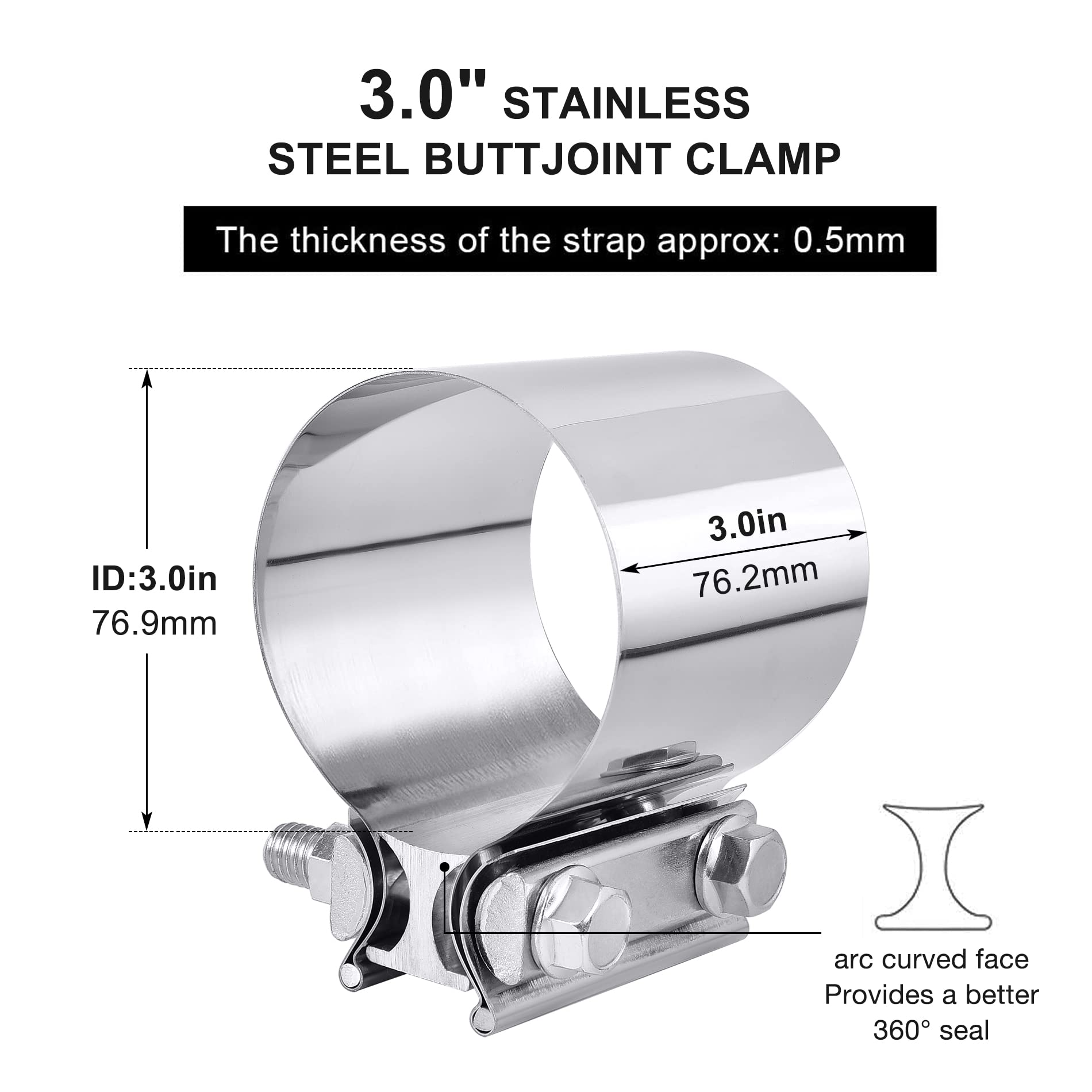 Speedwow 3 Inch Butt Joint Exhaust Clamp Band Coupler Sleeve Stainless Steel 4 Pcs…